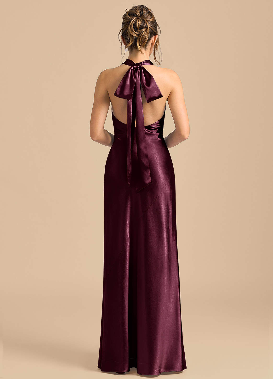 Azazie Velli Brudtärnklänningar Klä av Tubklänning i Metallisk satin Hög hals Cabernet image4