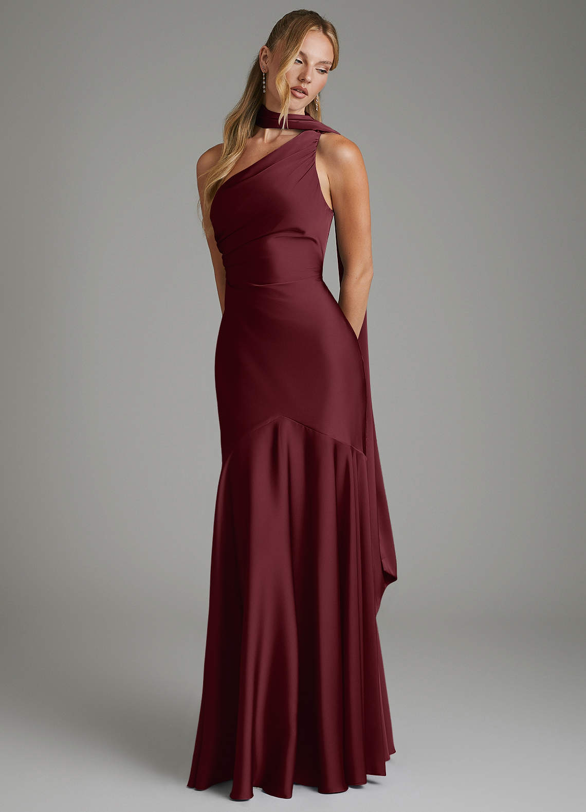 Azazie Mermaid One-Shoulder Floor-Length Stretch Satin Bridesmaid Dresses