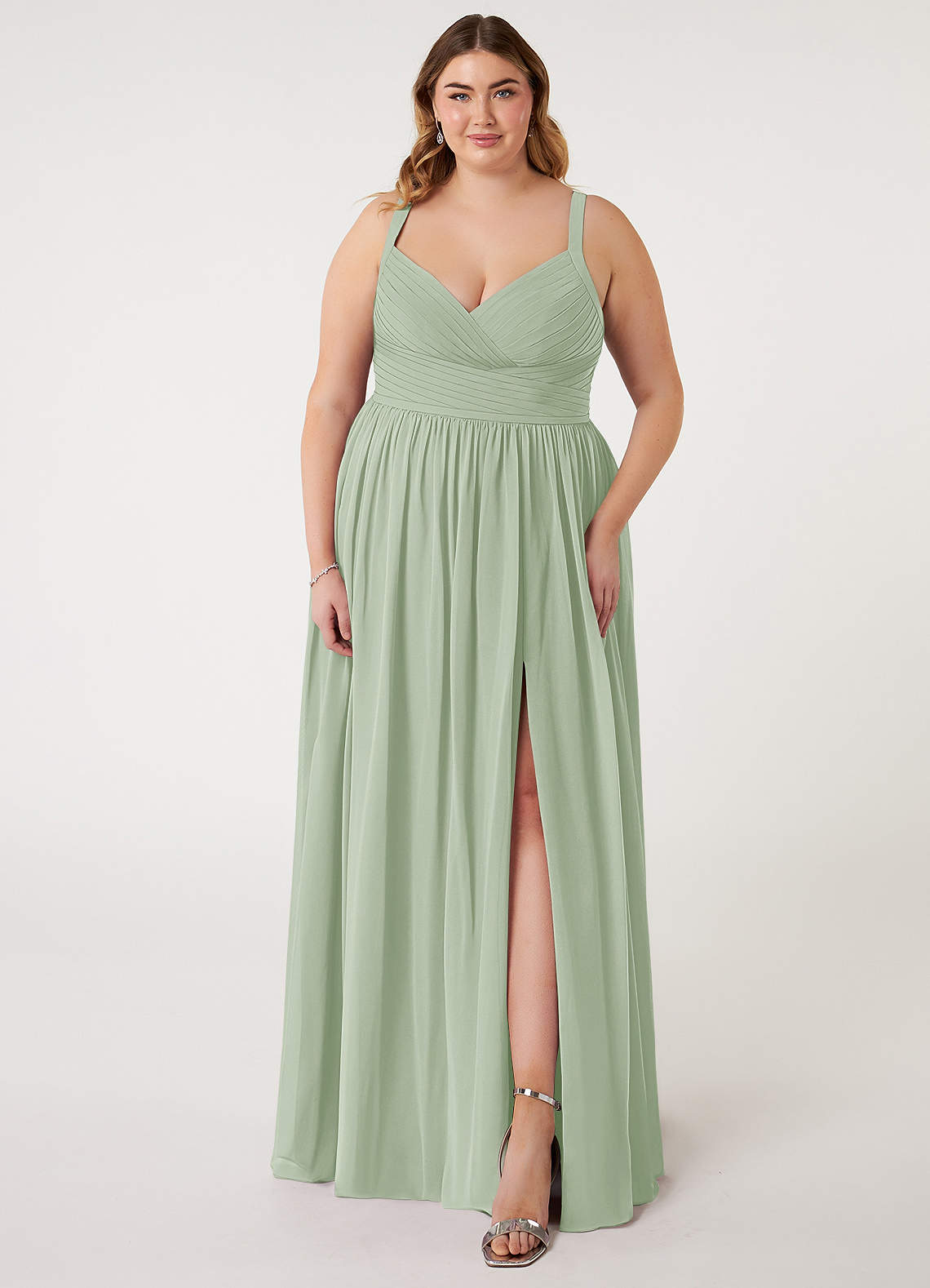 Azazie Chanel Bridesmaid Dresses Dusty Sage A-Line Pleated Chiffon Dress image1