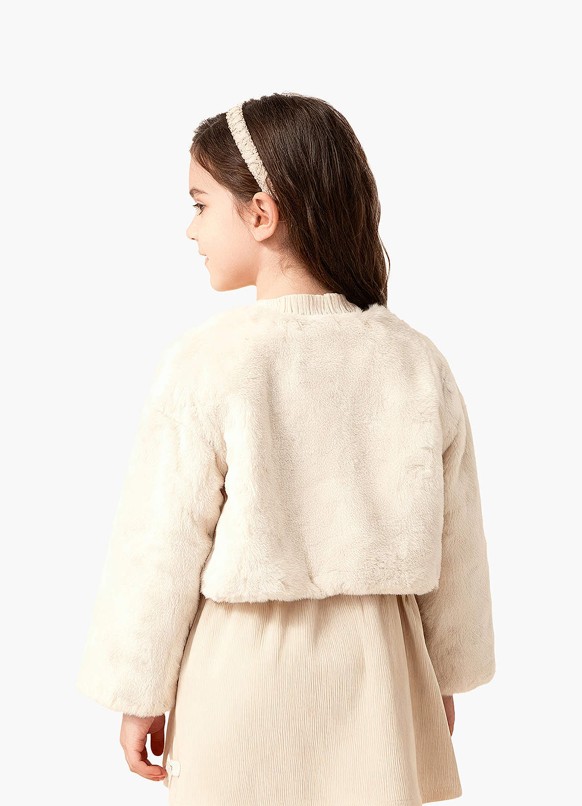 front Flower Girl Faux Fur Jacket