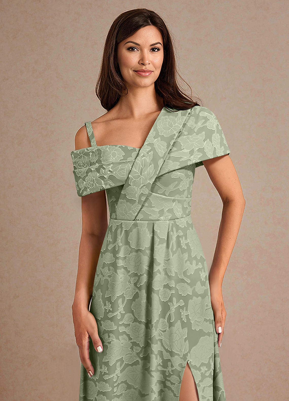 Azazie Milton Mother of the Bride Dresses Agave A-Line Pleated Floral Burnout Dress image6