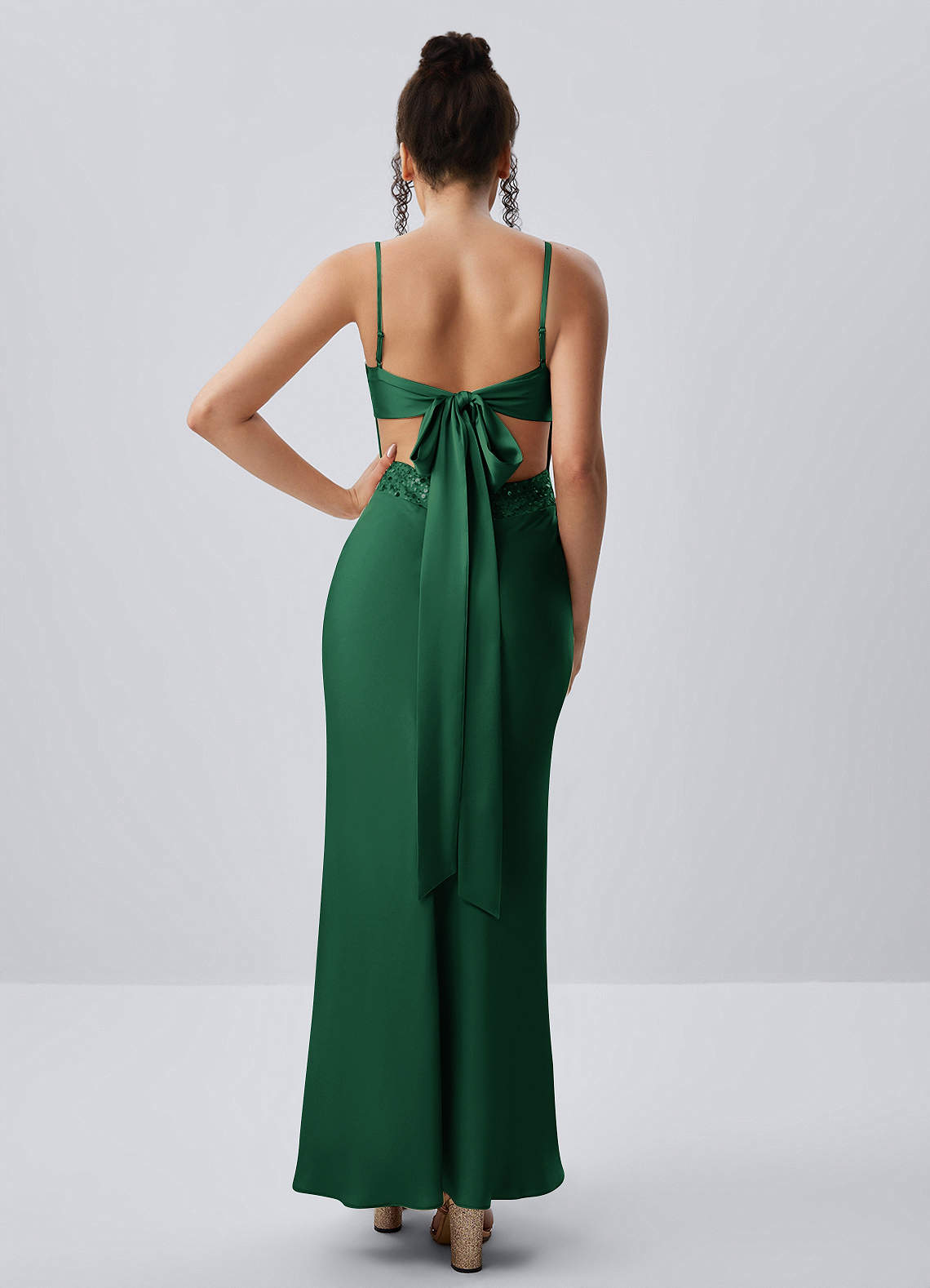 green bow back dress Azazie 2026 Beading Sequins Mermaid Prom Emerald Gown high neck ball gown