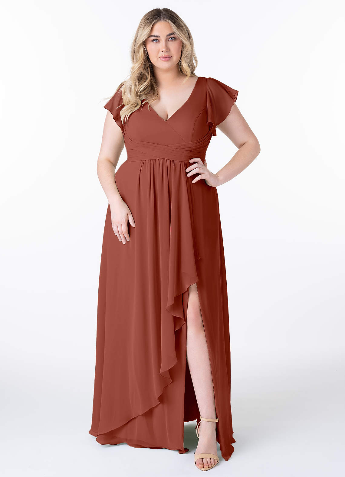 Azazie Omari Bridesmaid Dresses Auburn A-Line Chiffon Dress image1