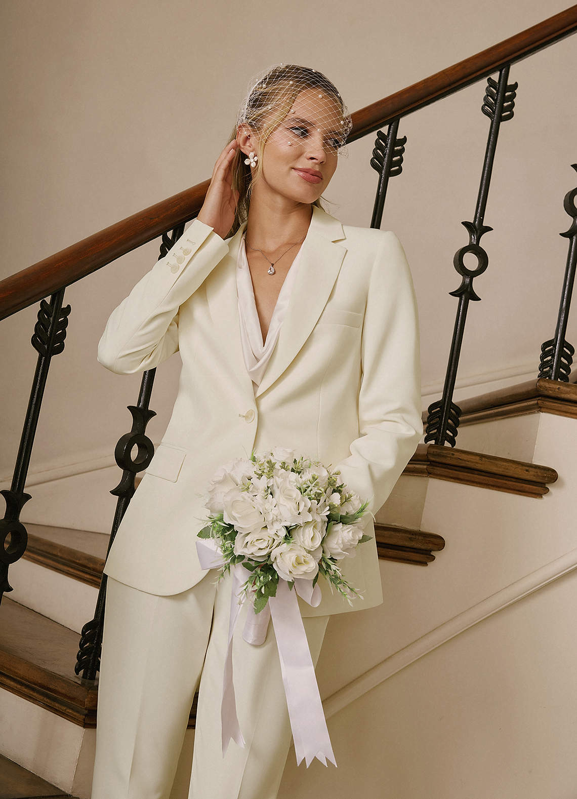 front Charlotte Ivory Refined Weave Blazer