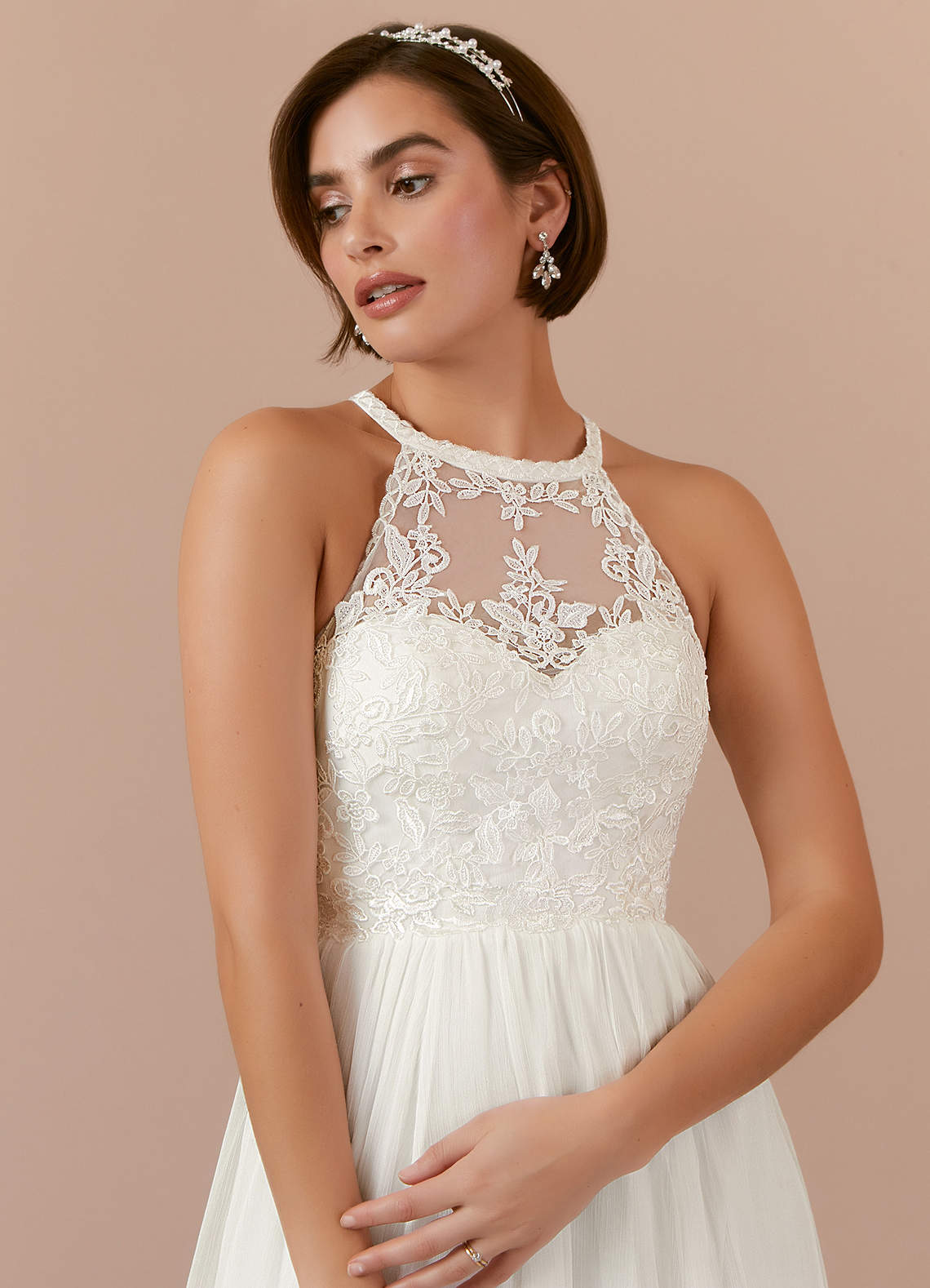 Azazie Annalise Vestidos de novia Vestido de Crema de gasa arrugada de Corte en A con Encaje image3