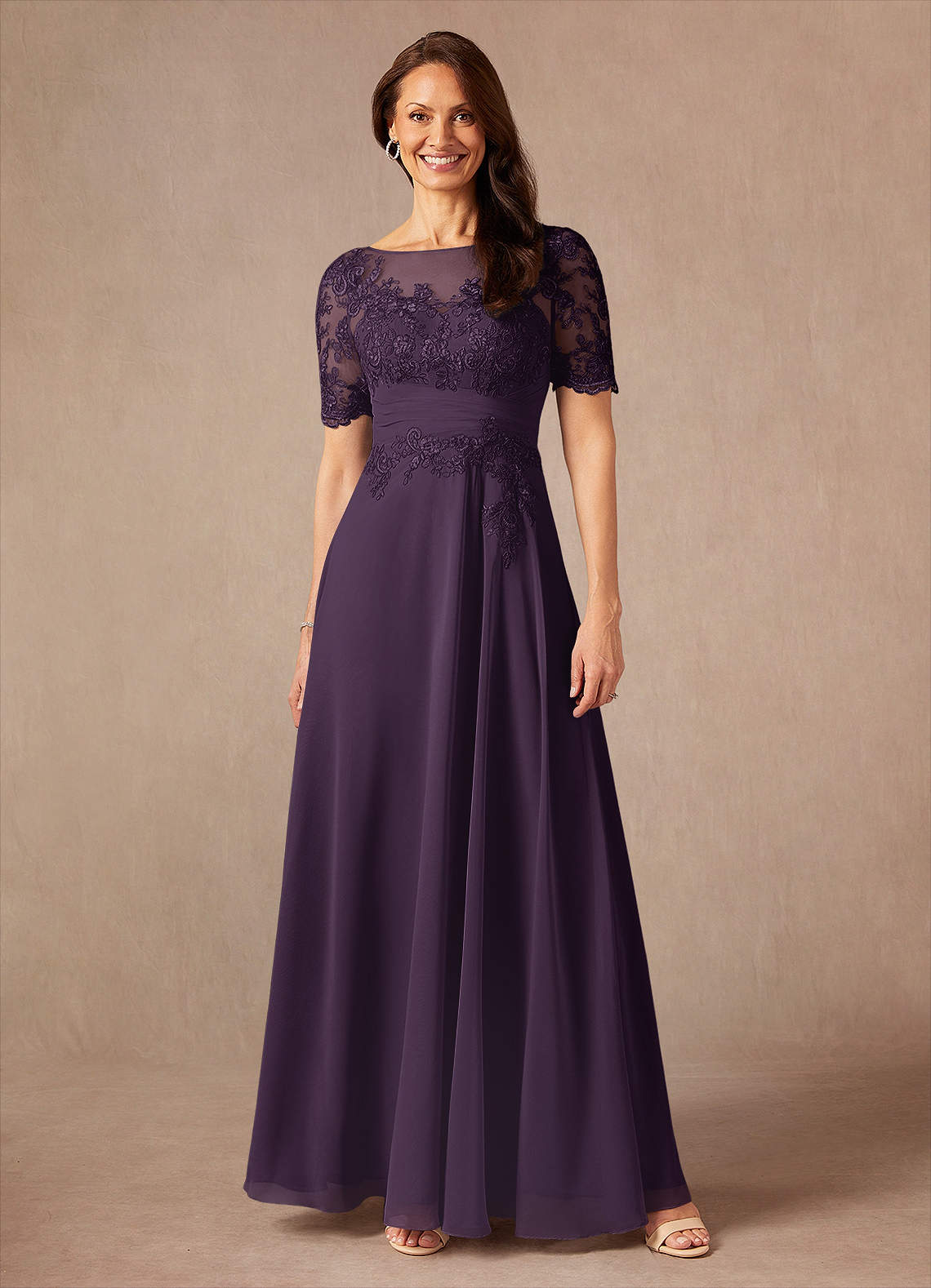 Azazie Raissa Abiti per la Madre della Sposa Abito A-Line in Chiffon Pizzo Prugna image1