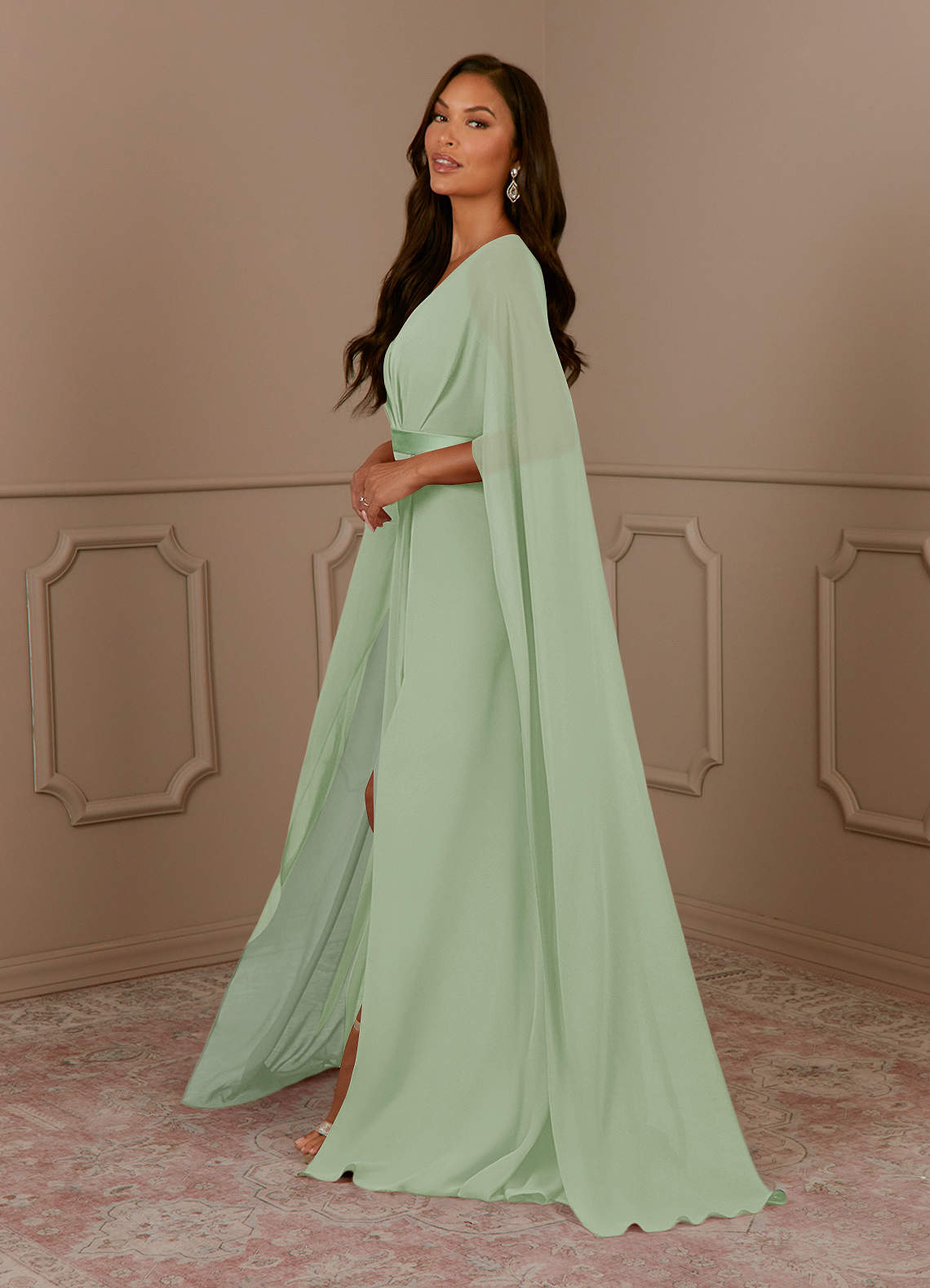Azazie Isa Mother of the Bride Dresses Dusty Sage A-Line V-Neck Pleated Chiffon Dress image1