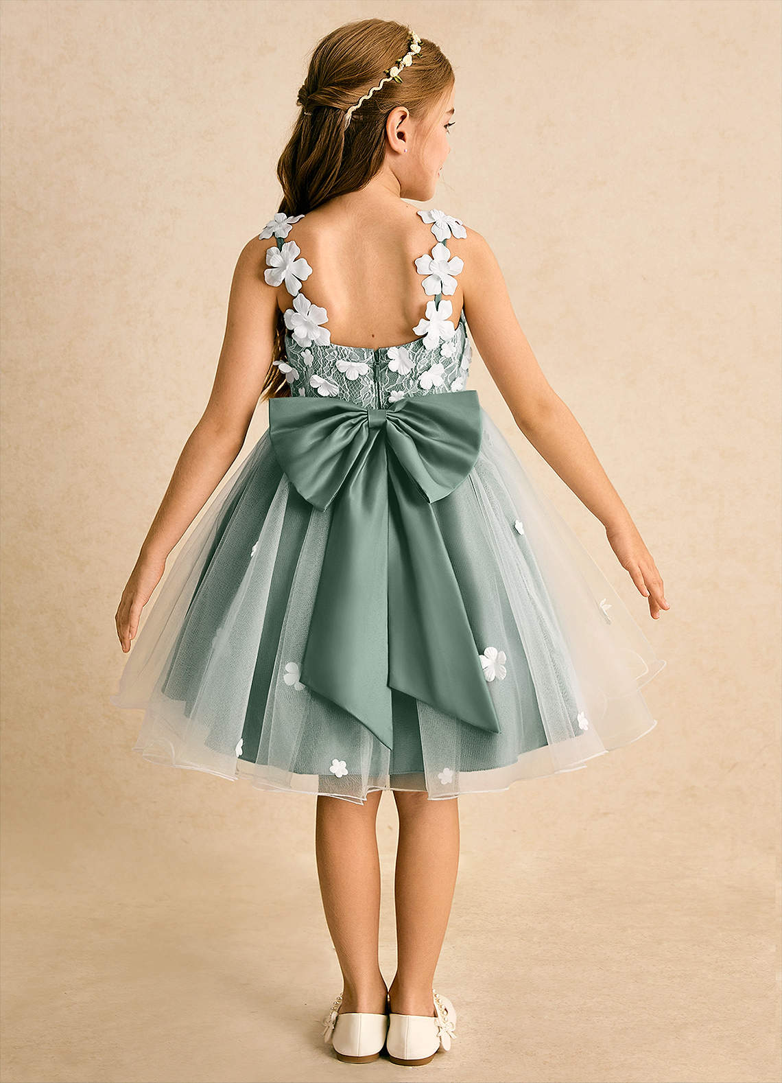 Azazie Junebug vestidos de niña de las flores Vestido de Marfil Eucalipto de Tul de Princesa con Encaje image1