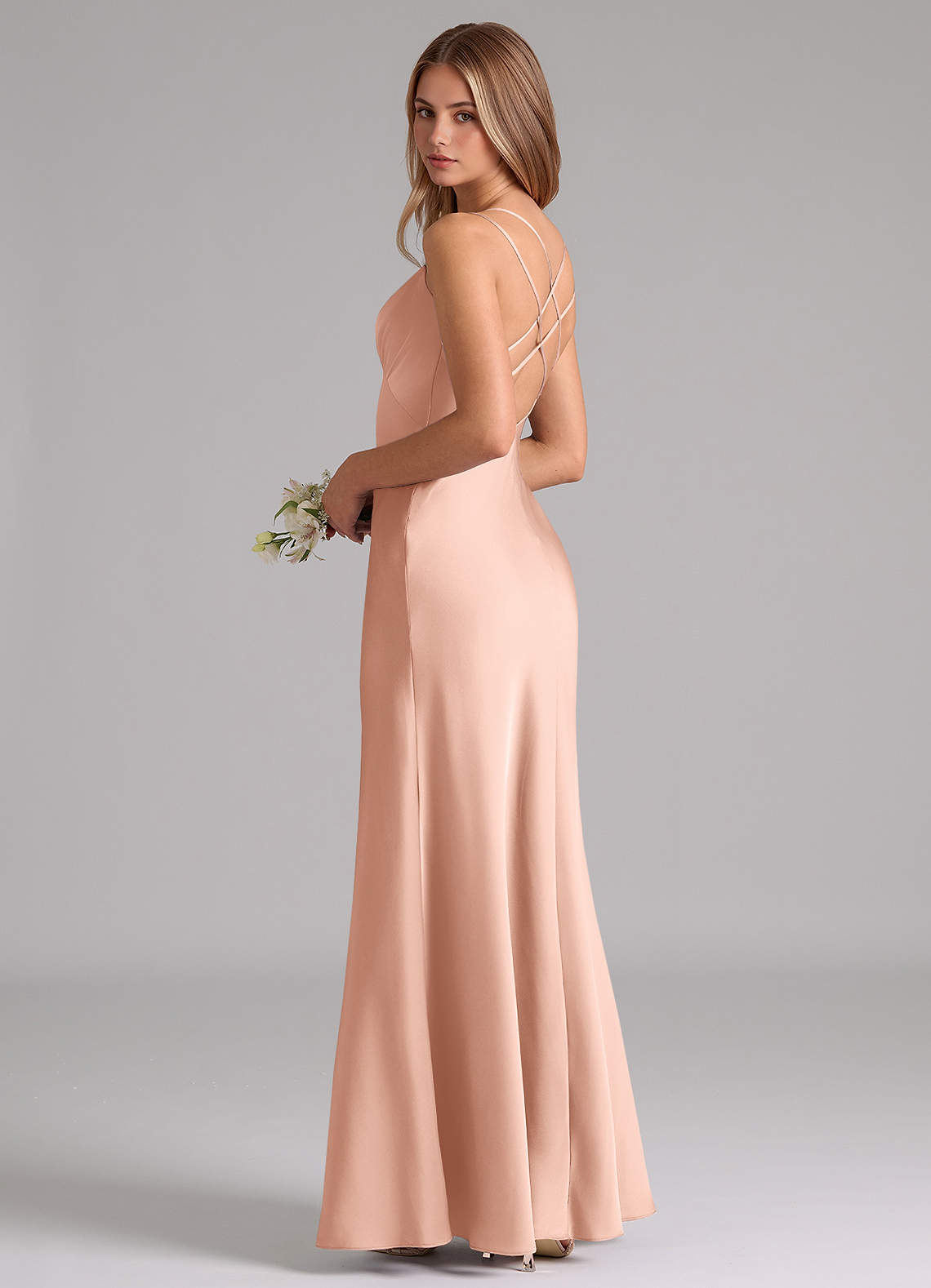 Azazie Suttona Brautjungfernkleider A-Linie Plissee Stretch-Satin Kleid Roségold image1