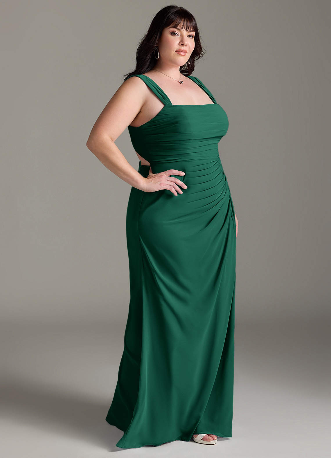 Azazie Sheath Square Neck Floor-Length Chiffon Bridesmaid Dresses - Emerald Azazie Jesaphine Emerald Bridesmaid Dresses | Azazie
