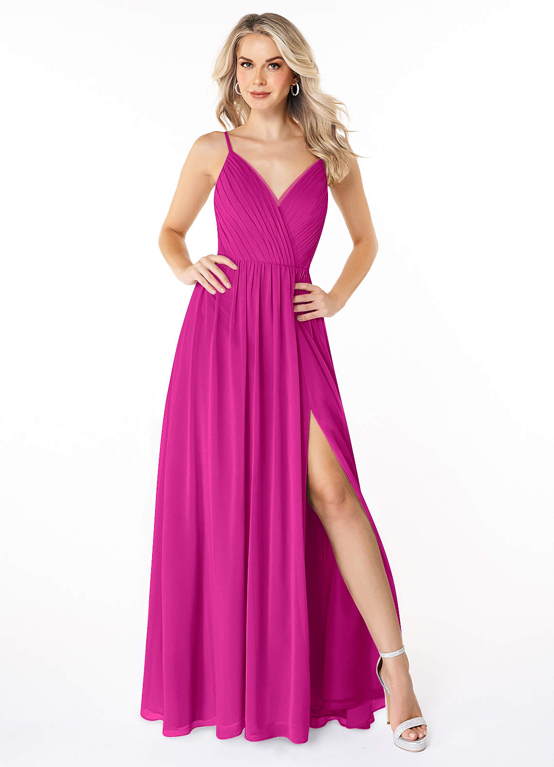 Full Length Chiffon Bridesmaid Dresses Fuchsia