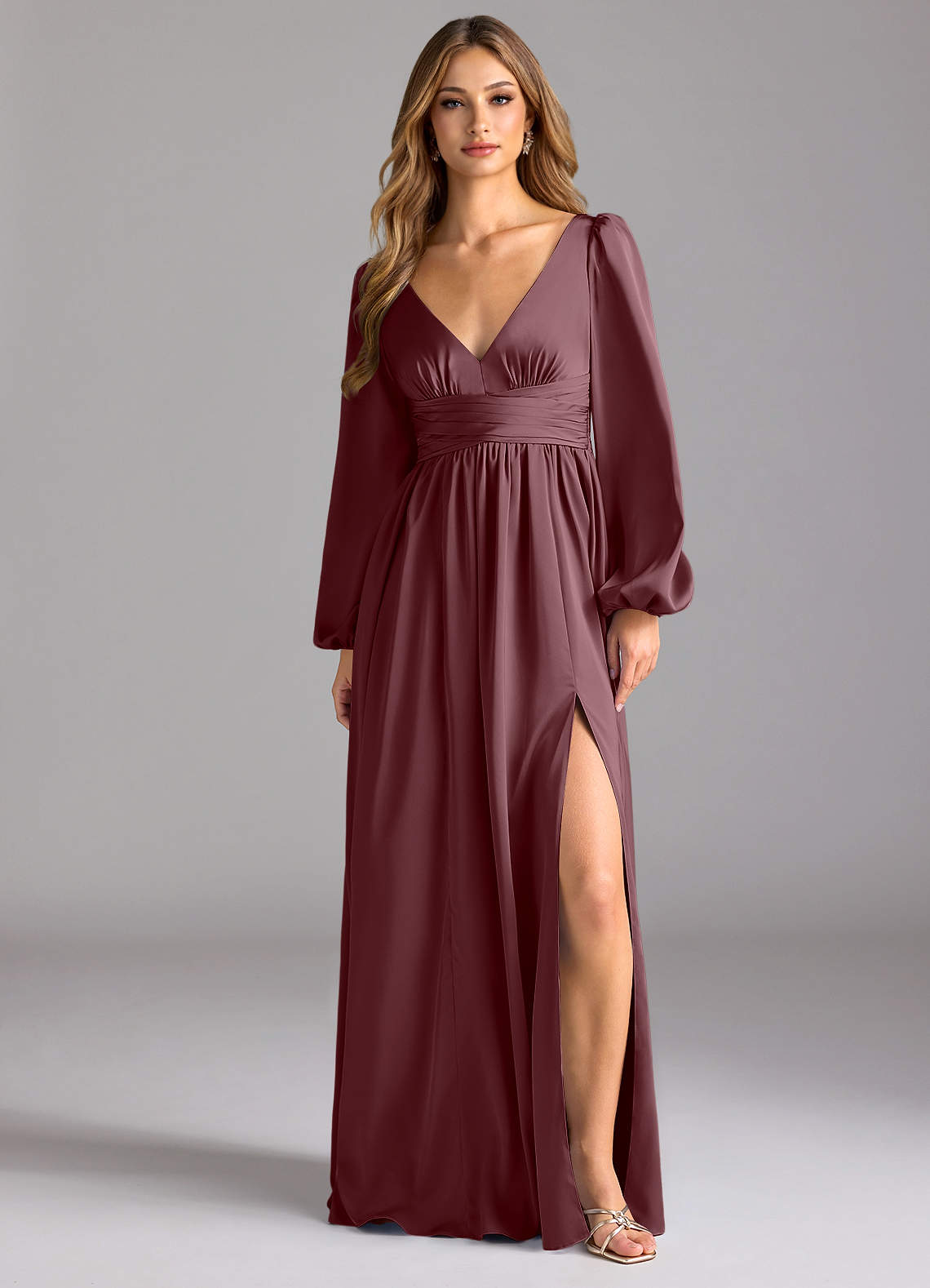 Azazie Norah Bridesmaid Dresses Sangria A-Line Stretch Satin Dress image1