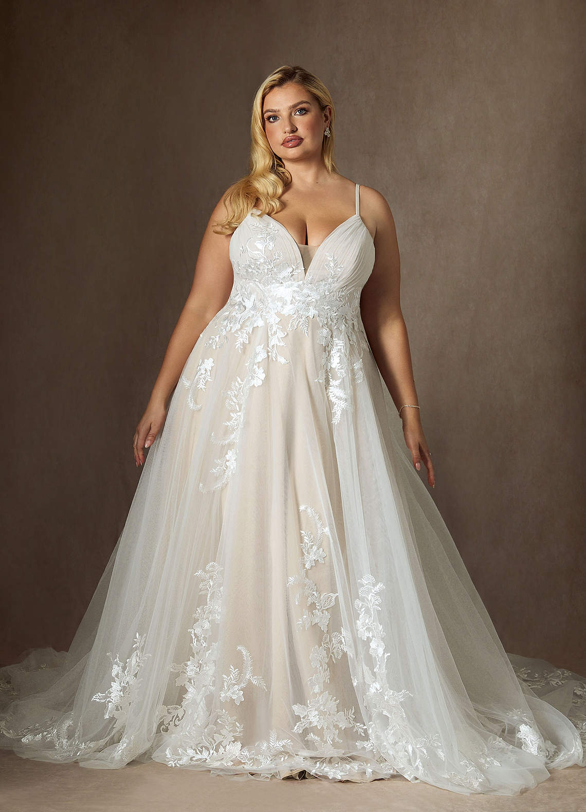 Azazie Rhodes Wedding Dresses Diamond White Champagne A-Line V-Neck Sequins Tulle Dress image1