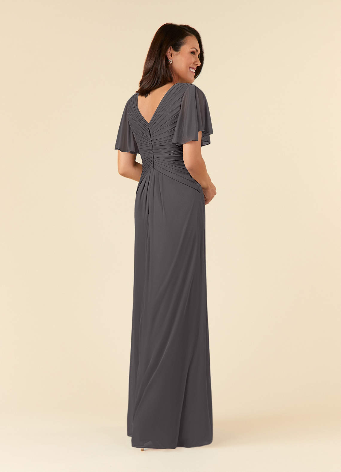 Azazie Emmeline Mother of the Bride Dresses Steel Grey A-Line V-Neck Pleated Mesh Dress image3