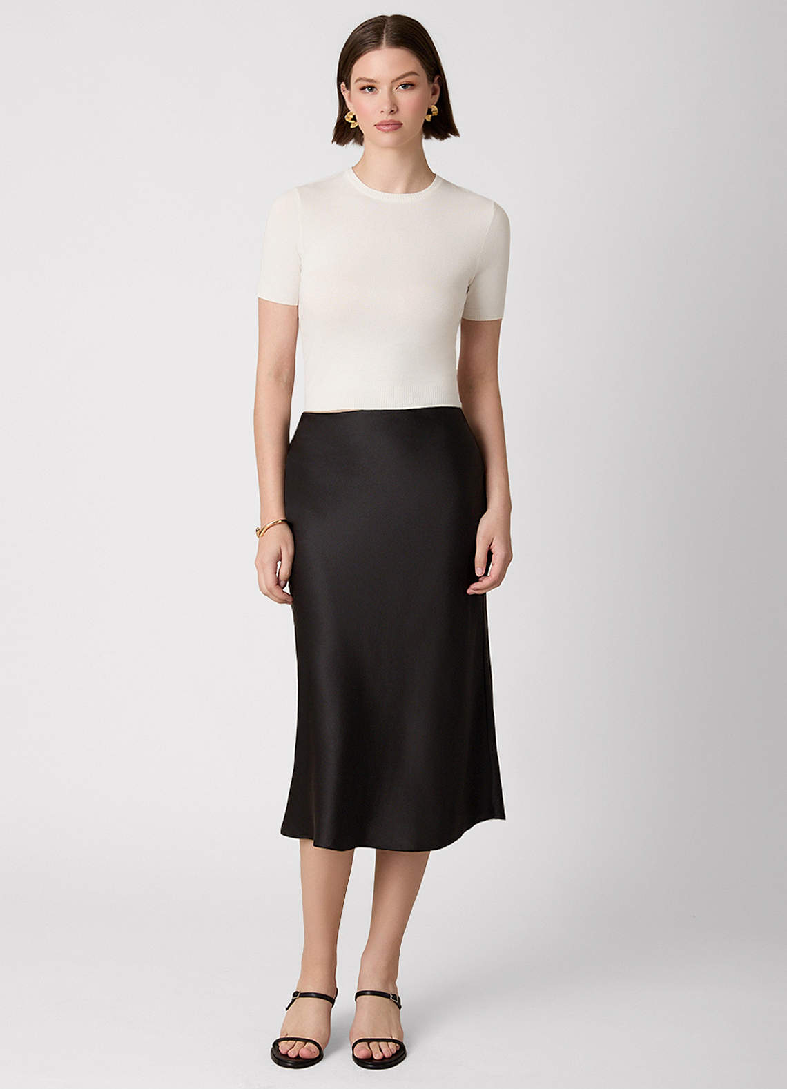 front Anjani 100% Washable Silk Midi Skirt