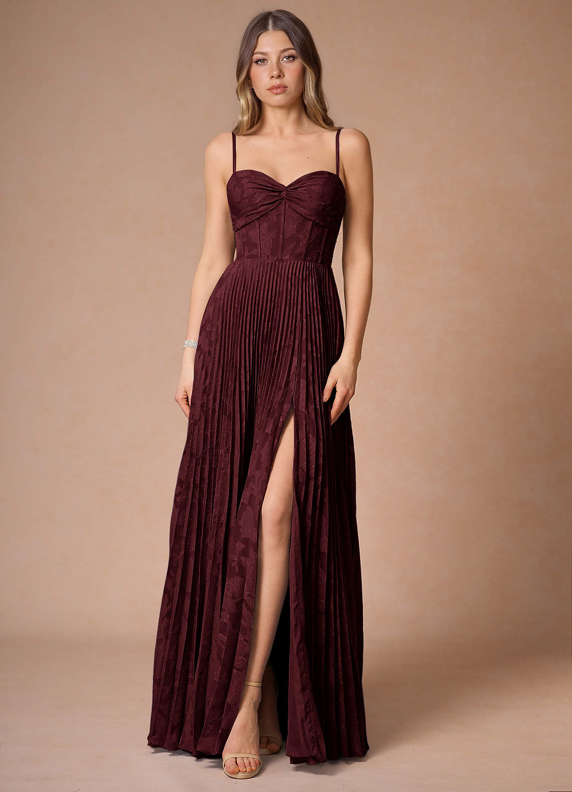 Akiko Wine Pleated Maxi Dress image2