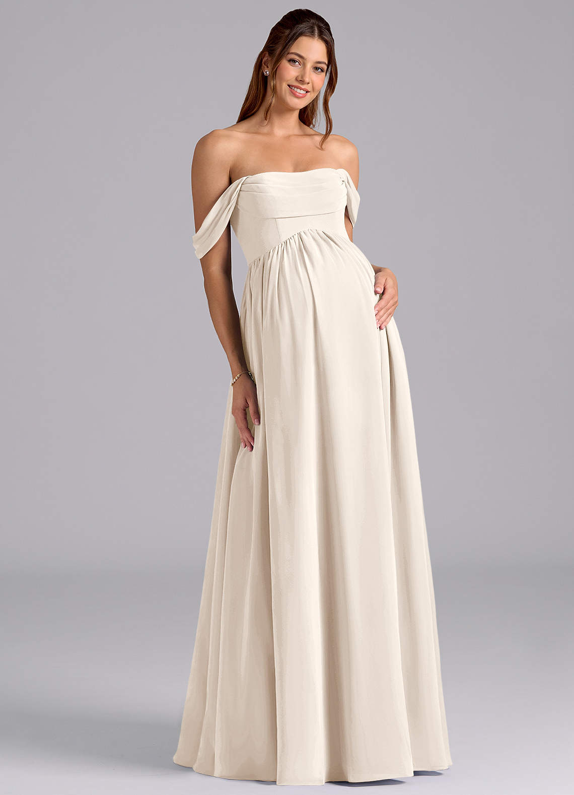 strapless maternity bridesmaid dresses Azazie A-Line Floor-Length Chiffon and removable pleated off SB-Lemonade Maria Lucia Hohan X Size:Belt-48