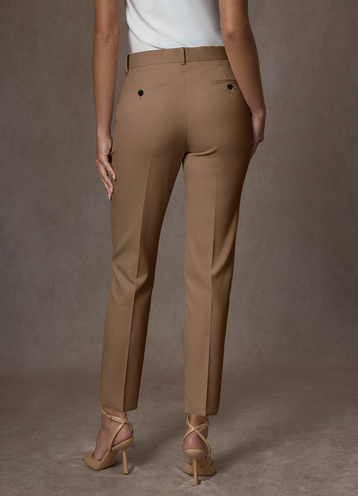 front Victoria Truffle Refined Weave Full Length Dress Pants