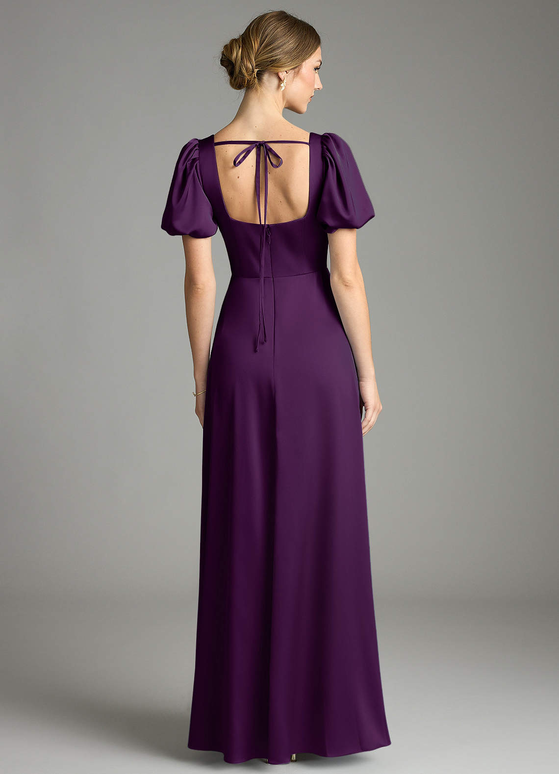 Azazie Fyona Vestidos de damas de honor Vestido de Uva de Satén Elástico de Línea A con Plisado image12
