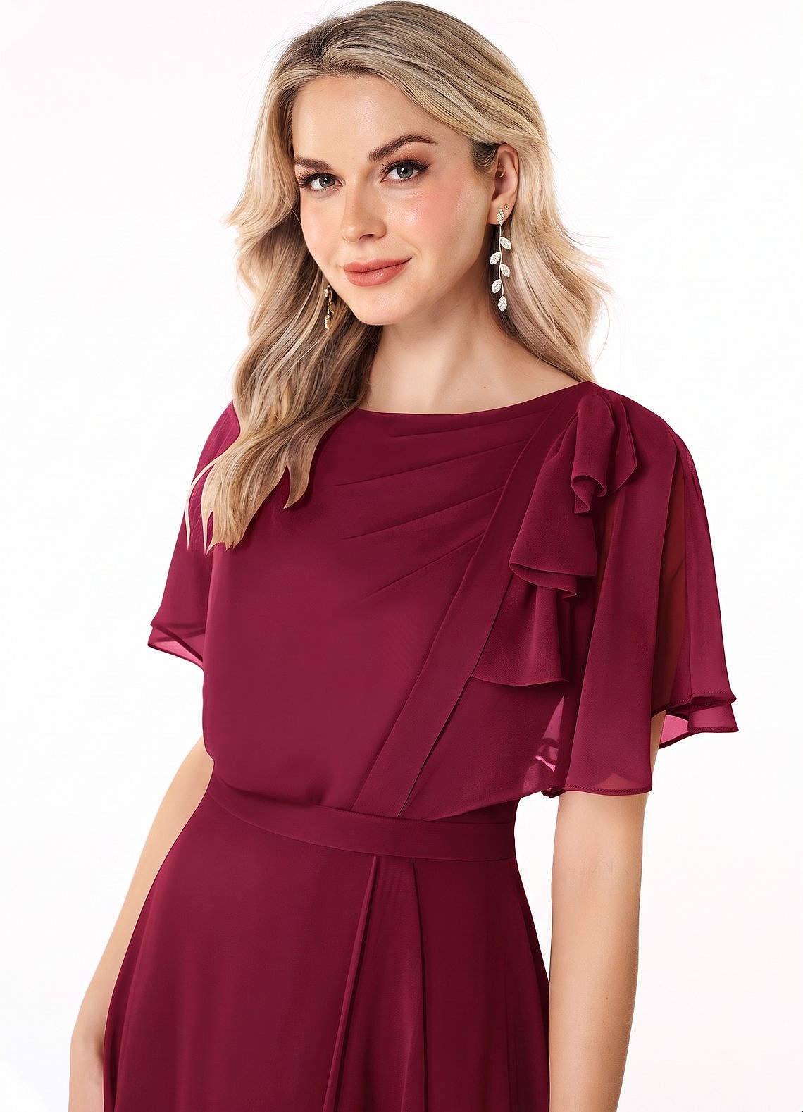 Azazie Aaliyah Modest Bridesmaid Dresses A-Line Scoop Pleated Chiffon Floor-Length Dress image4