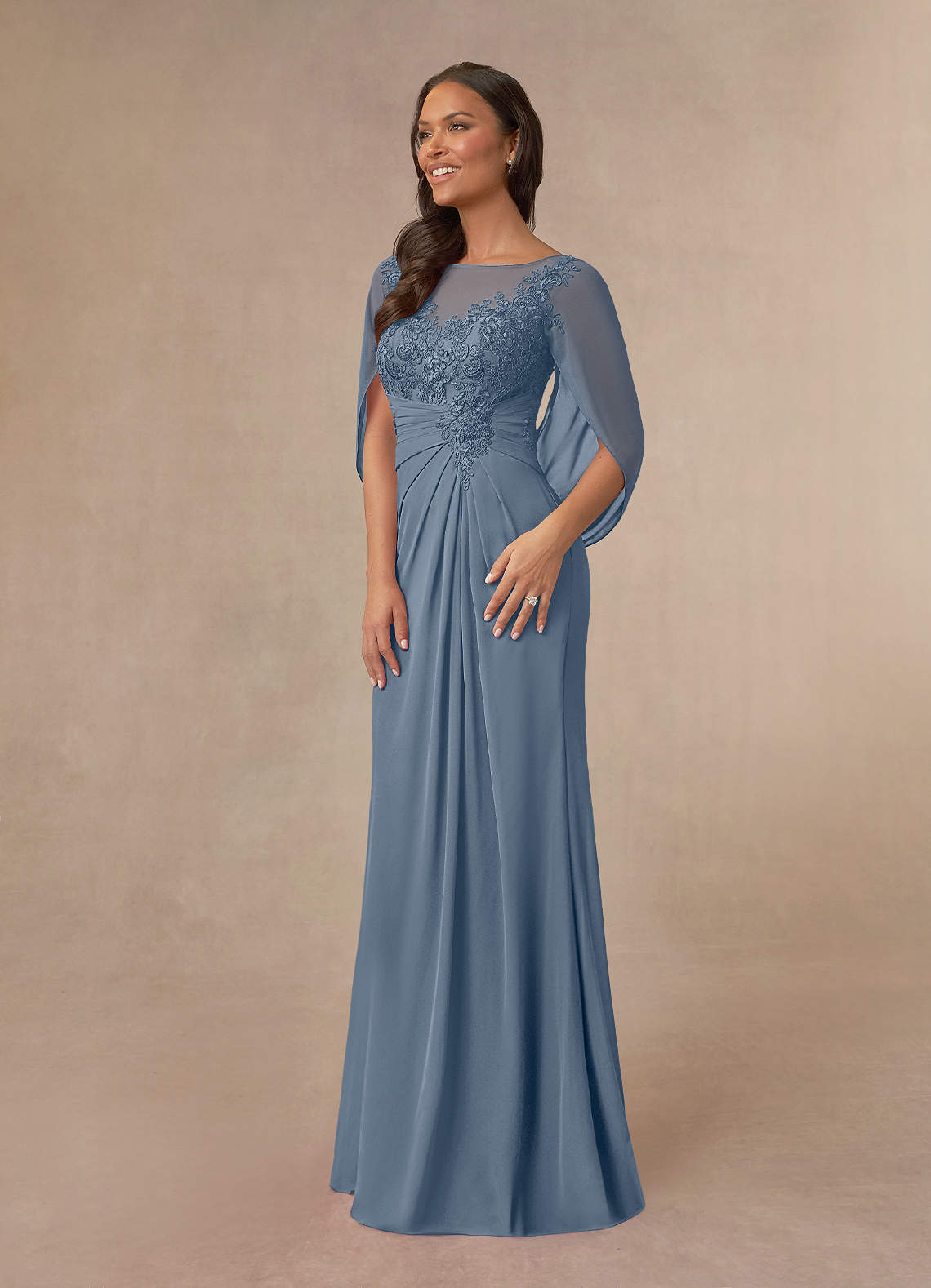 Azazie Hera Mother of the Bride Dresses Twilight A-Line Lace Capelet Chiffon Dress image1