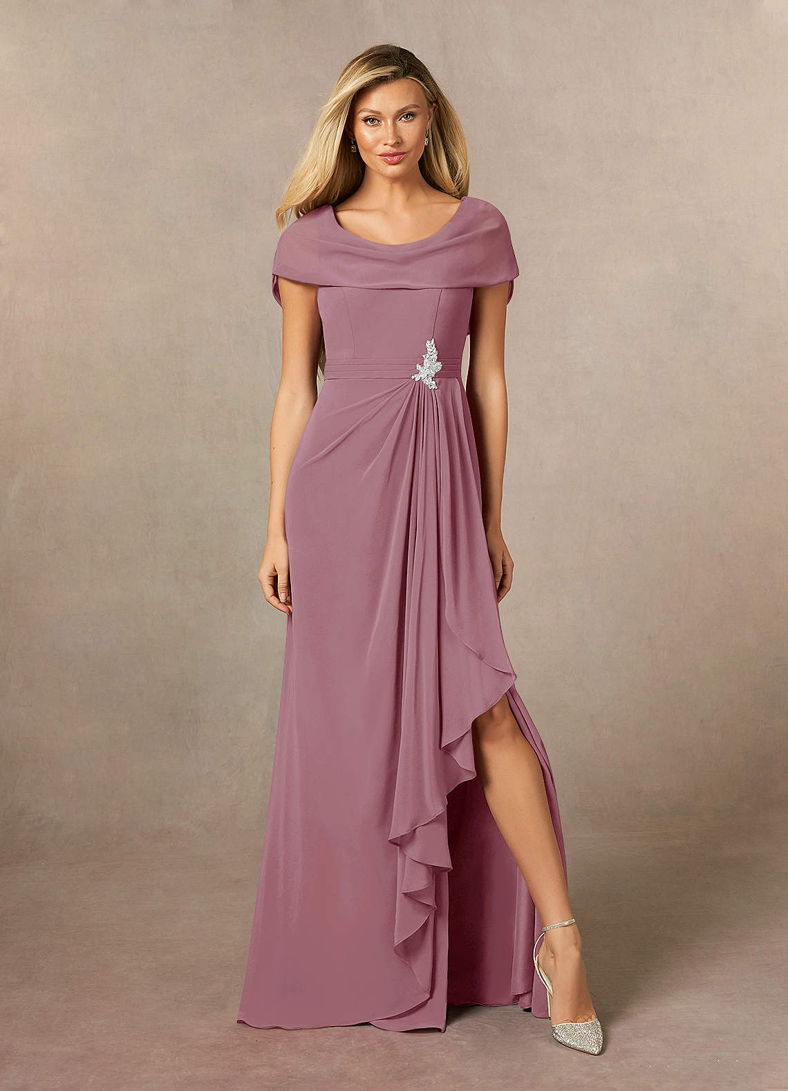 Azazie Mary Mother of the Bride Dresses Vintage Mauve A-Line Side Slit Chiffon Dress image1