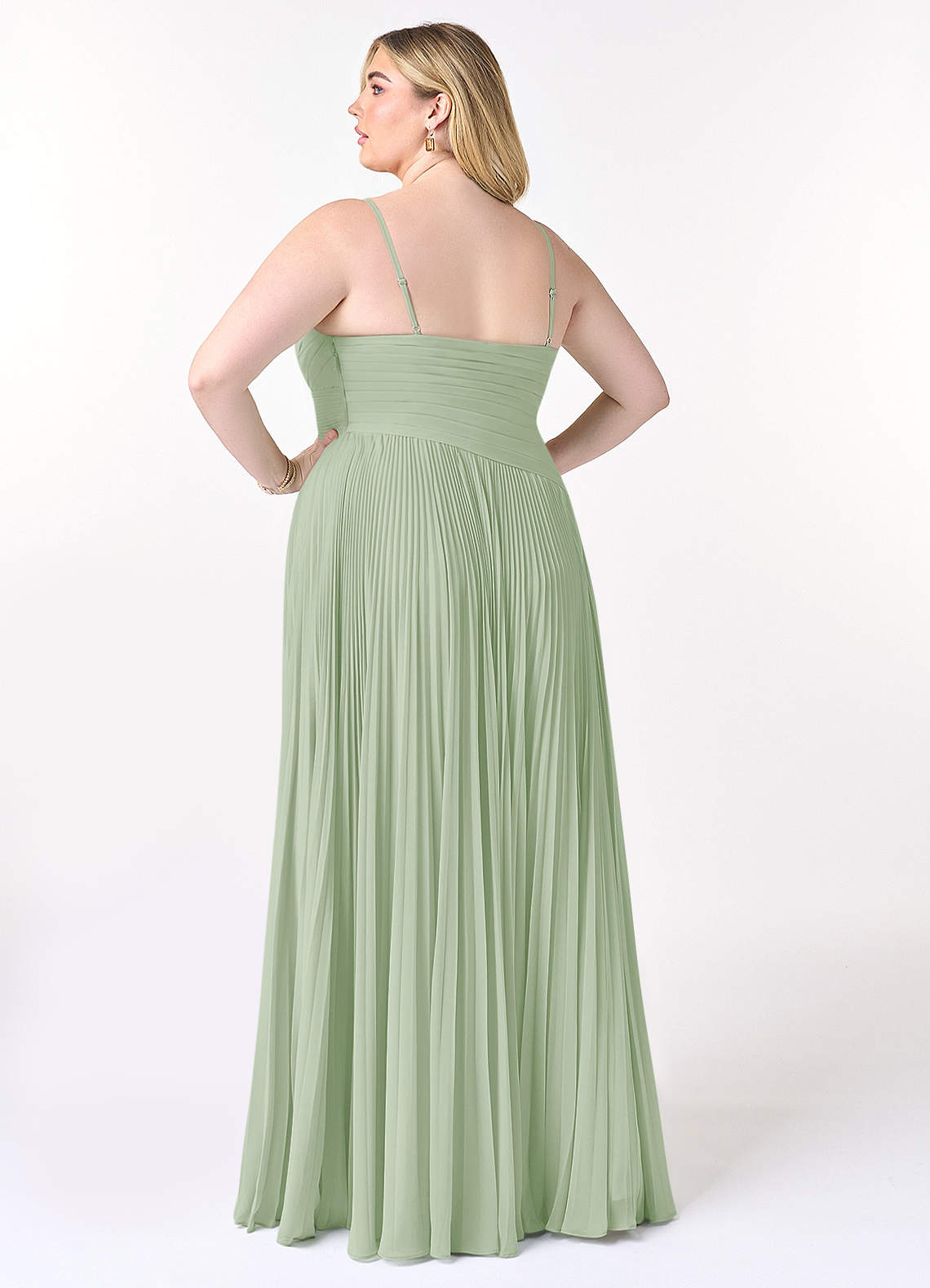 Azazie Vini Probar vestidos en casa Vestido de Matcha de Gasa de Corte en A con Cuello en V Plisado image7