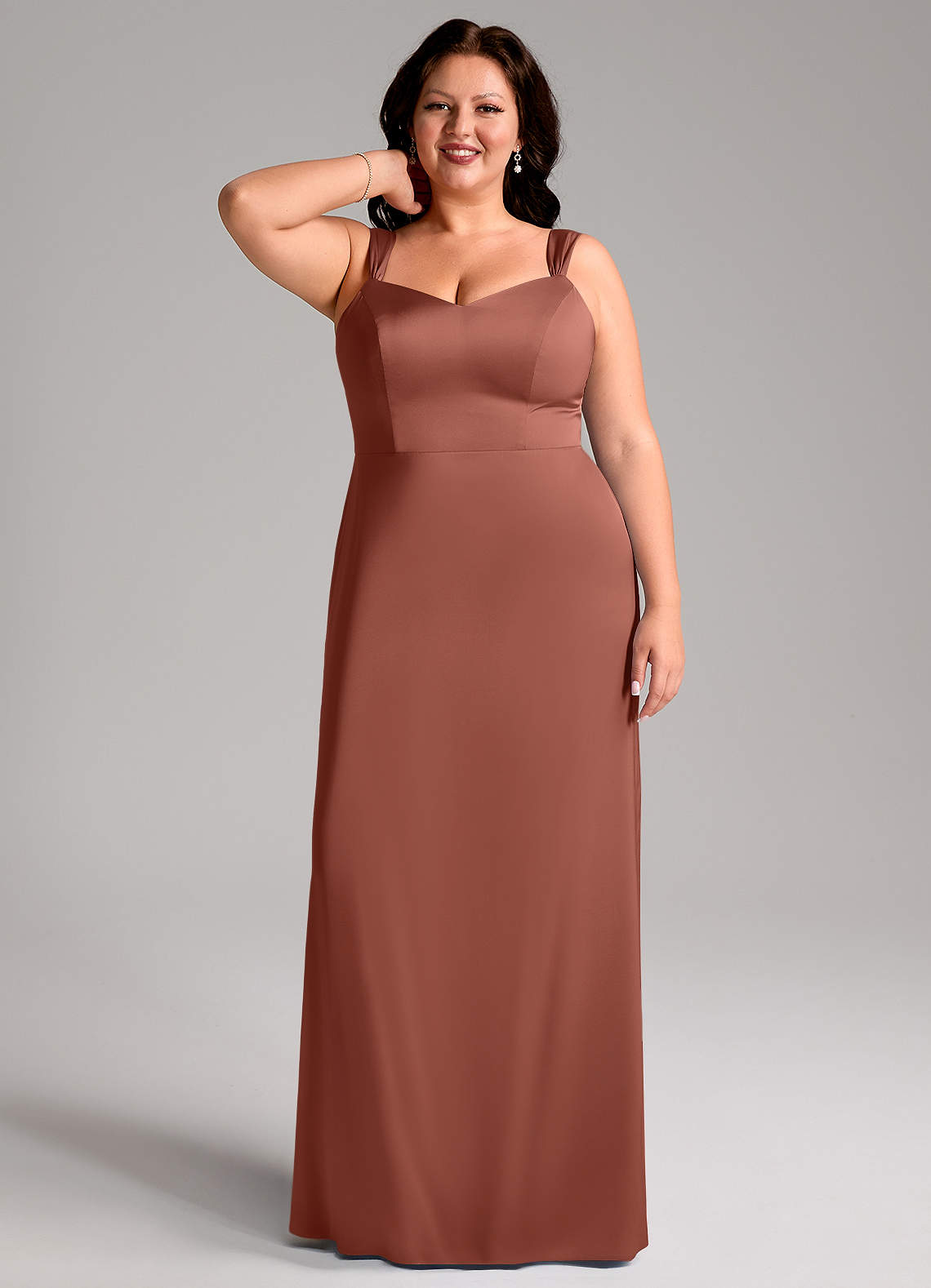 Azazie Denice Bridesmaid Dresses Auburn Sheath Pleated Stretch Satin Dress image8