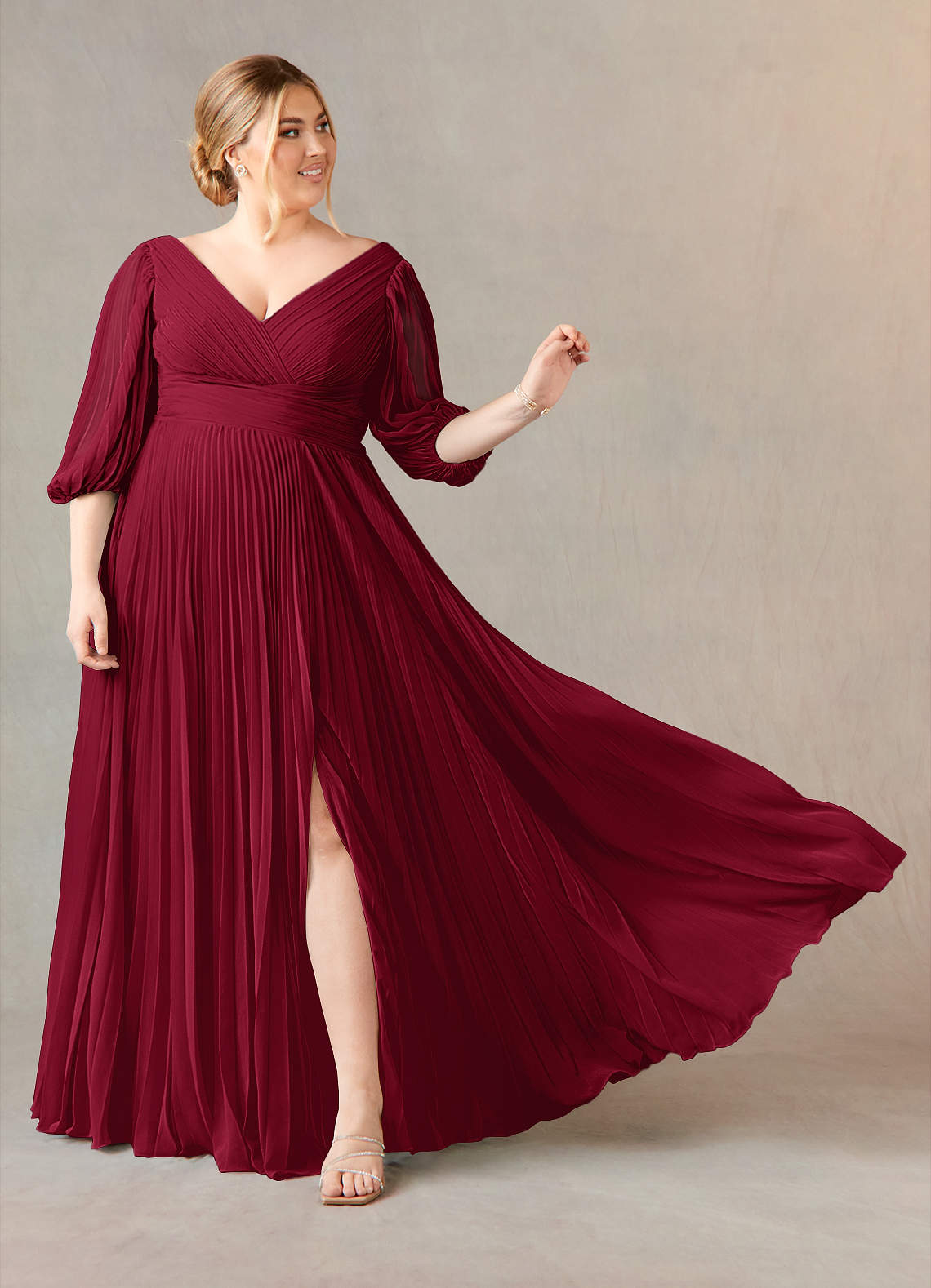 AZAZIE Burgundy, store A-line, Pleated, Chiffon Floor Length Dress Size 14