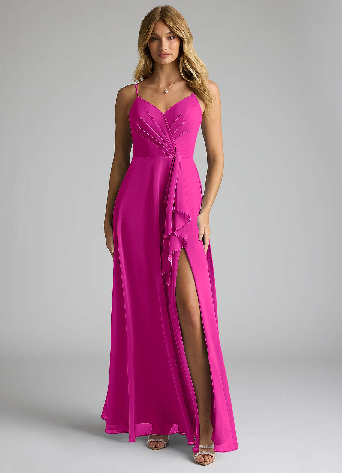 Azazie Akita Bridesmaid Dresses Fuchsia A-Line Chiffon Dress image1