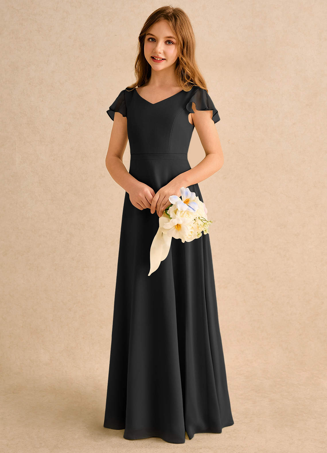 formal black dresses for girls Azazie A-Line/Princess V-Neck Floor-Length Chiffon Girl Insulation Weight_Light Weight