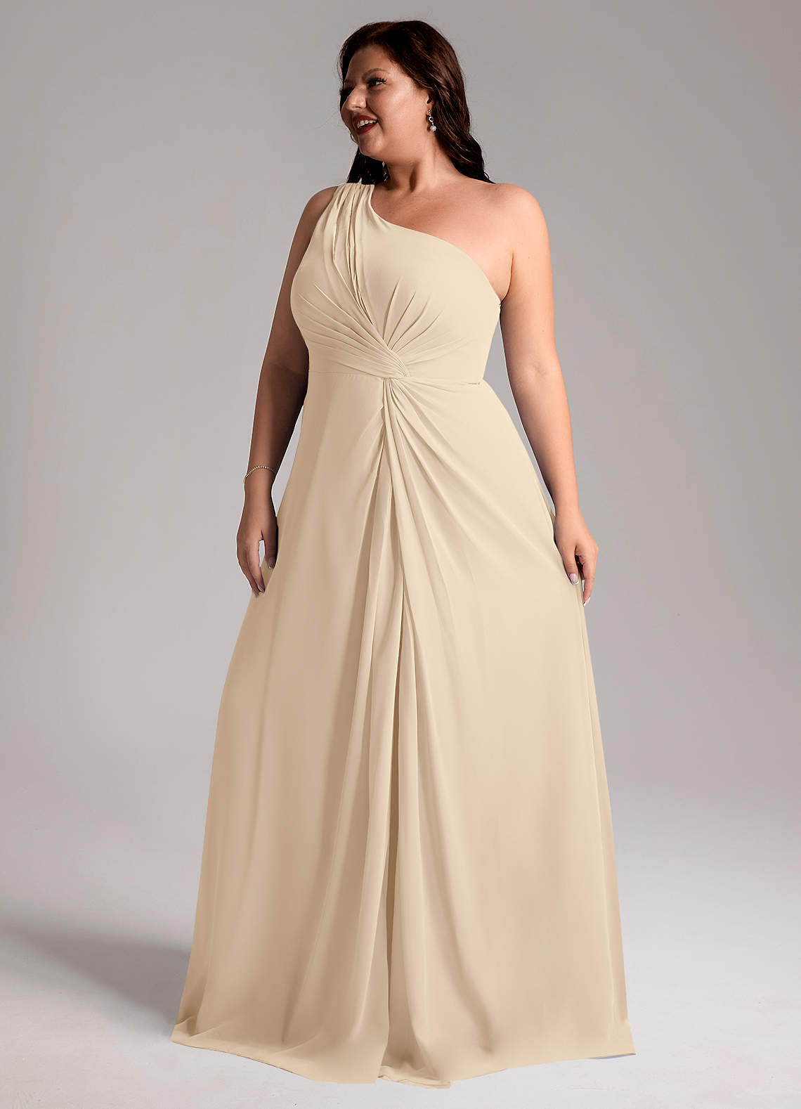 Azazie Brooke Bridesmaid Dresses Champagne A-Line One Shoulder Chiffon Dress image12