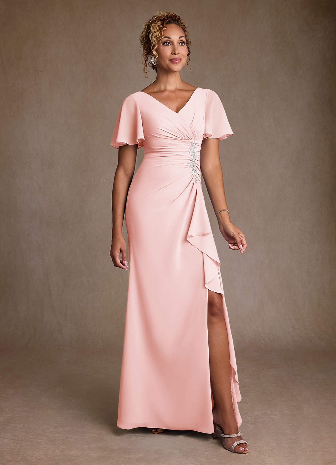 Azazie Suffolk Mother of the Bride Dresses Blushing Pink A-Line Pleated Chiffon Dress image1