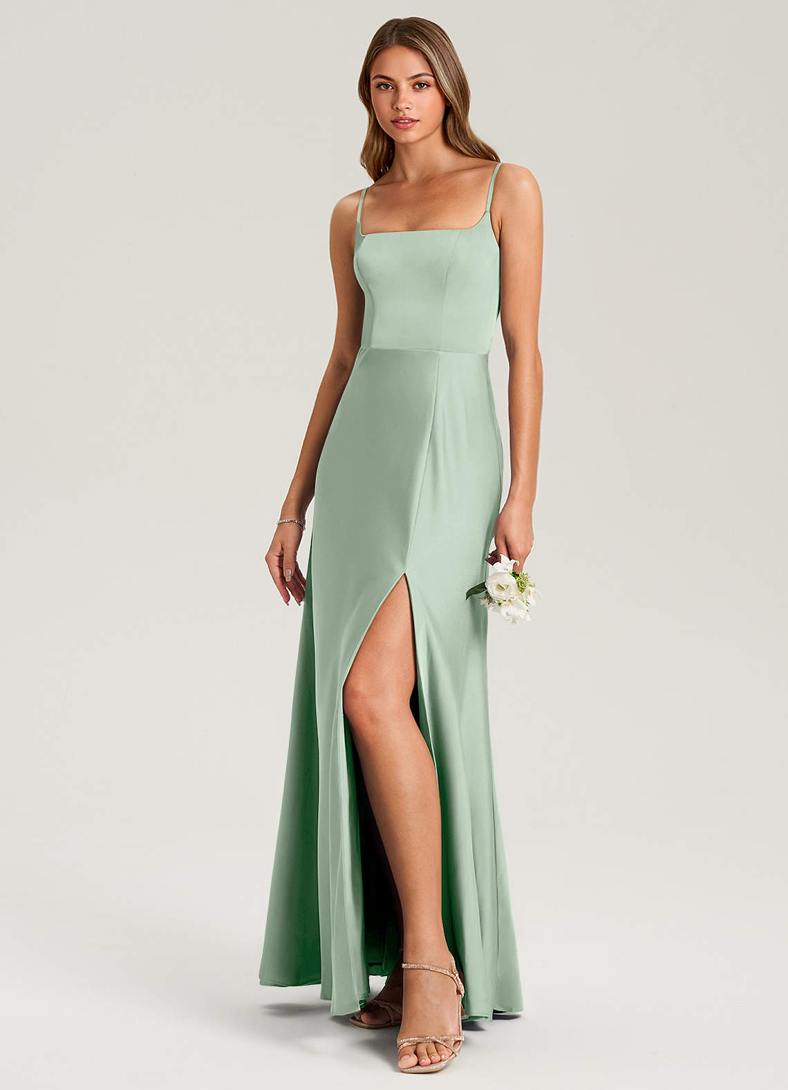 Azazie Lidia Vestidos de madrinha de casamento Vestido Agave de Cetim elástico de sereia com Fenda Lateral image8