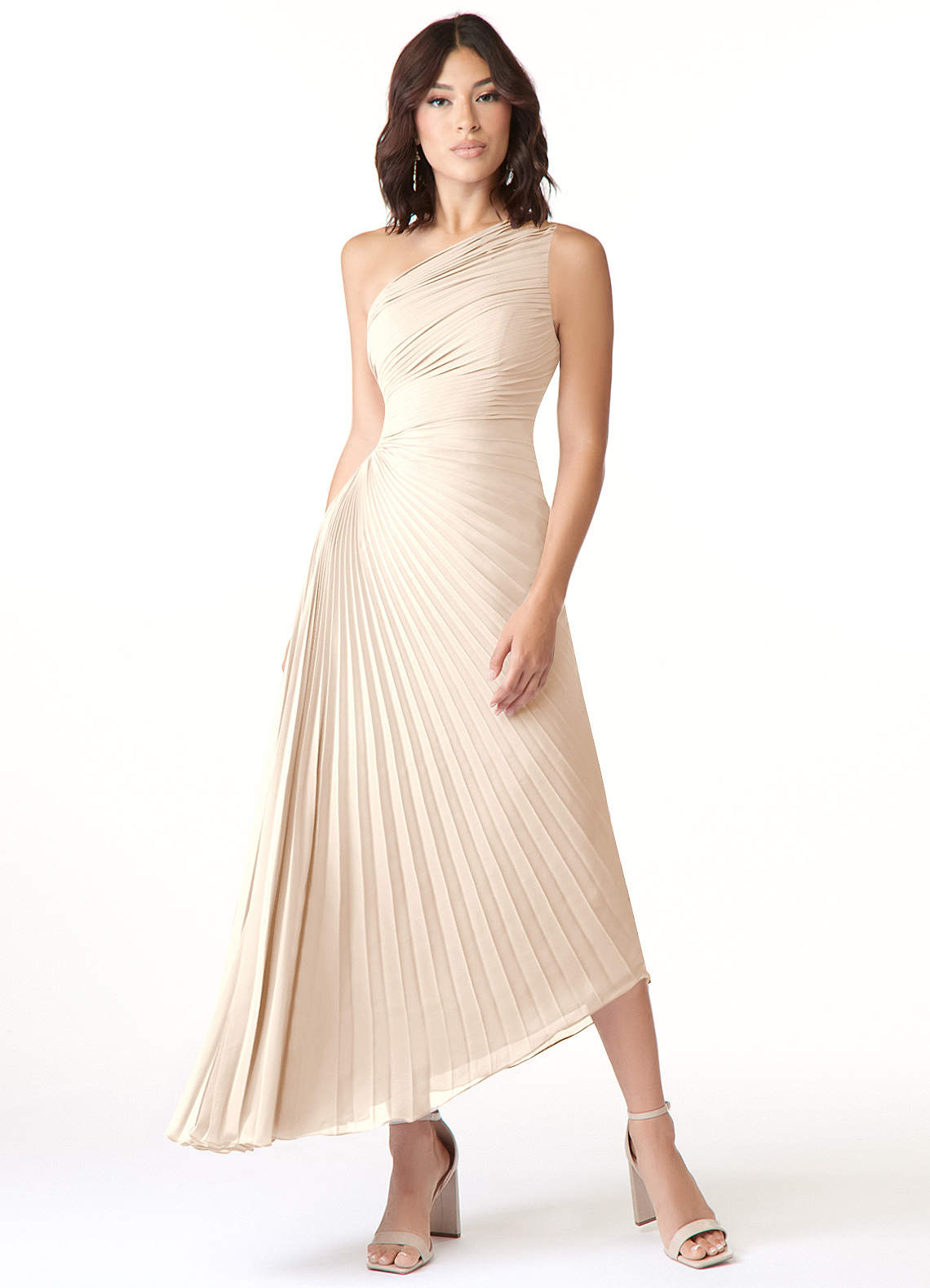 Azazie Kirra Bridesmaid Dresses White Alabaster A-Line One Shoulder Chiffon Dress image1