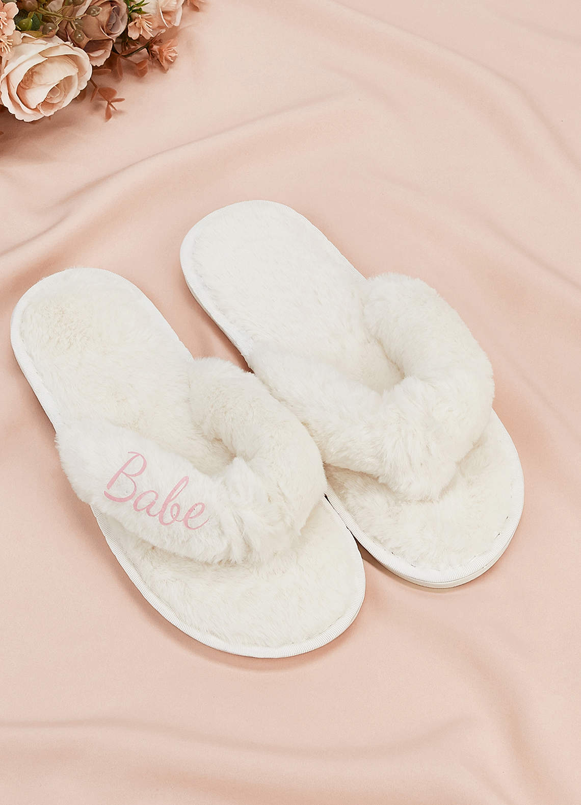 front Personalized Bride Bridesmaid Fluffy Slippers