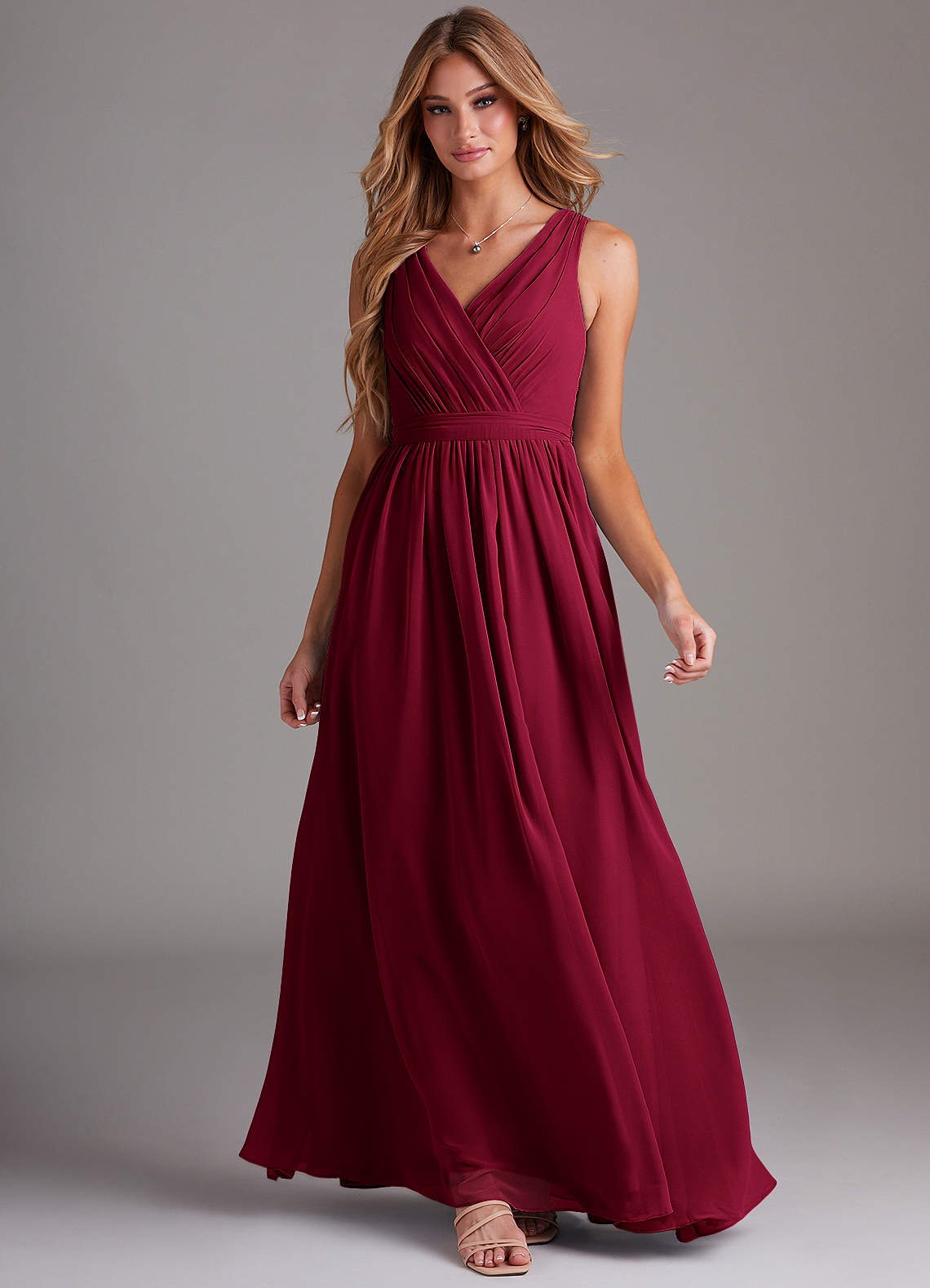 Azazie Kingsley Bridesmaid Dresses Burgundy A-Line Lace Chiffon Dress image2