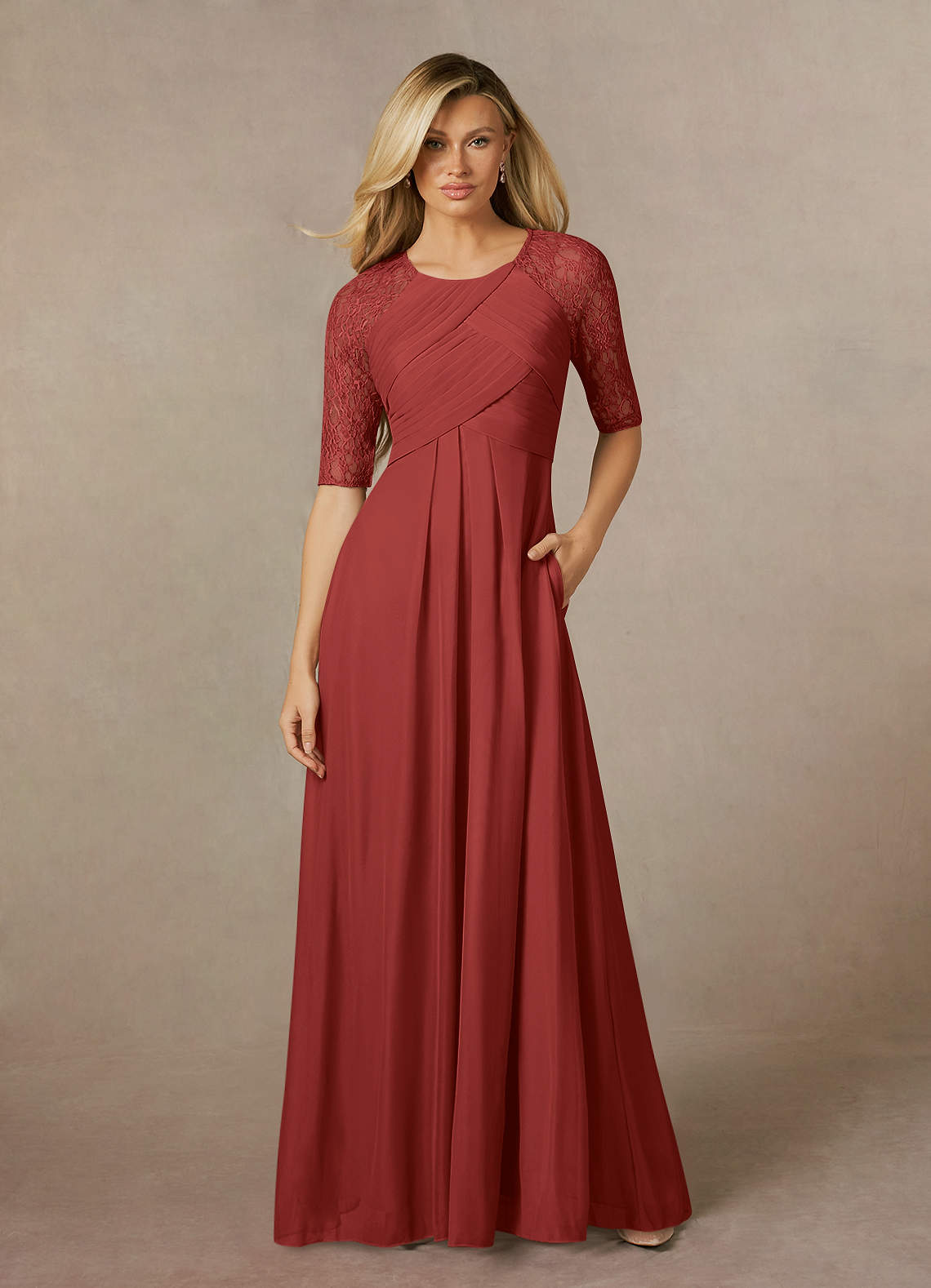 Azazie Raelyn Mother of the Bride Dresses Rust A-Line Lace Mesh Dress image1