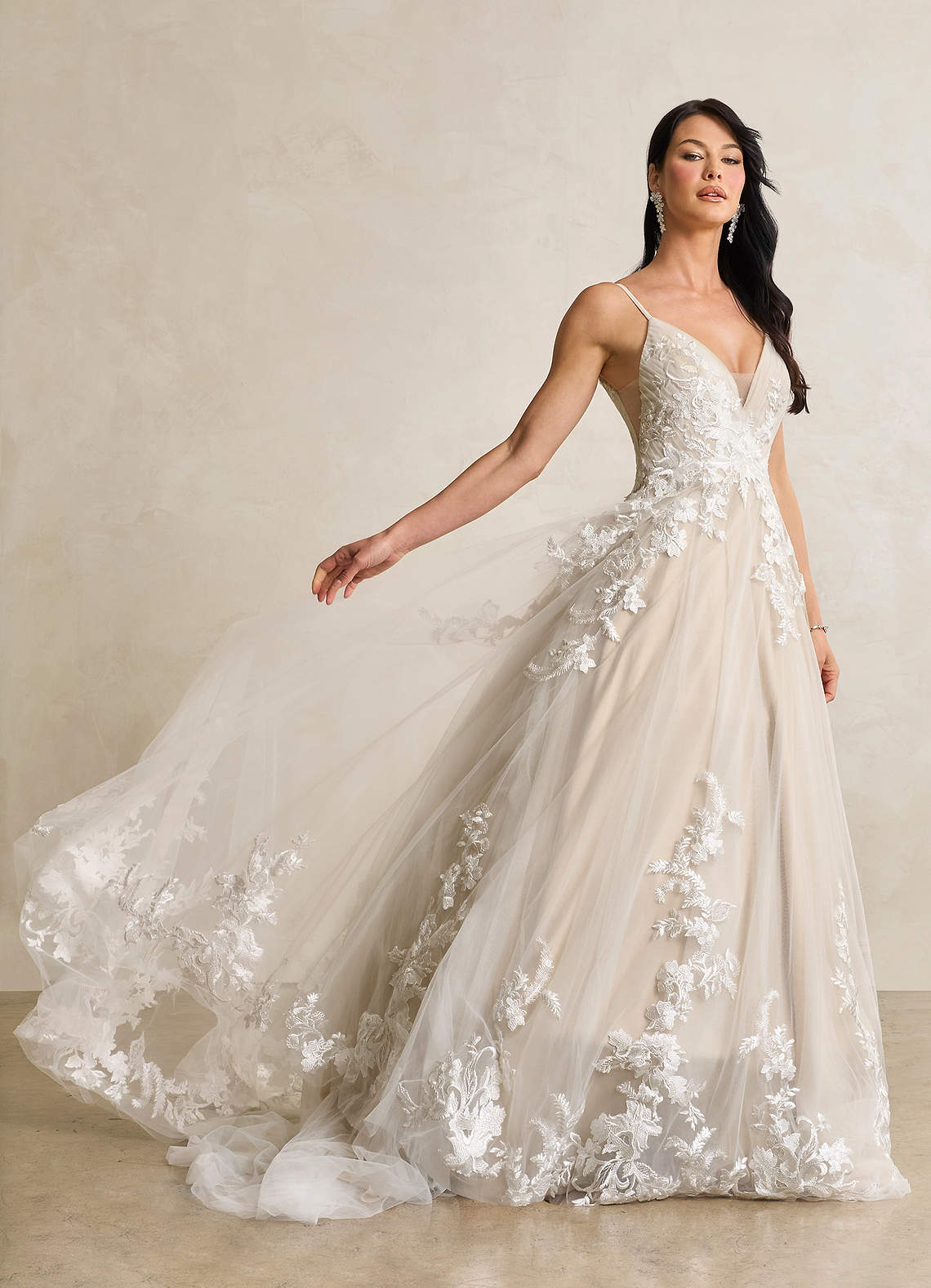 Azazie Rhodes Diamond White Nude A-Line V-Neck Sequins Tulle Dress