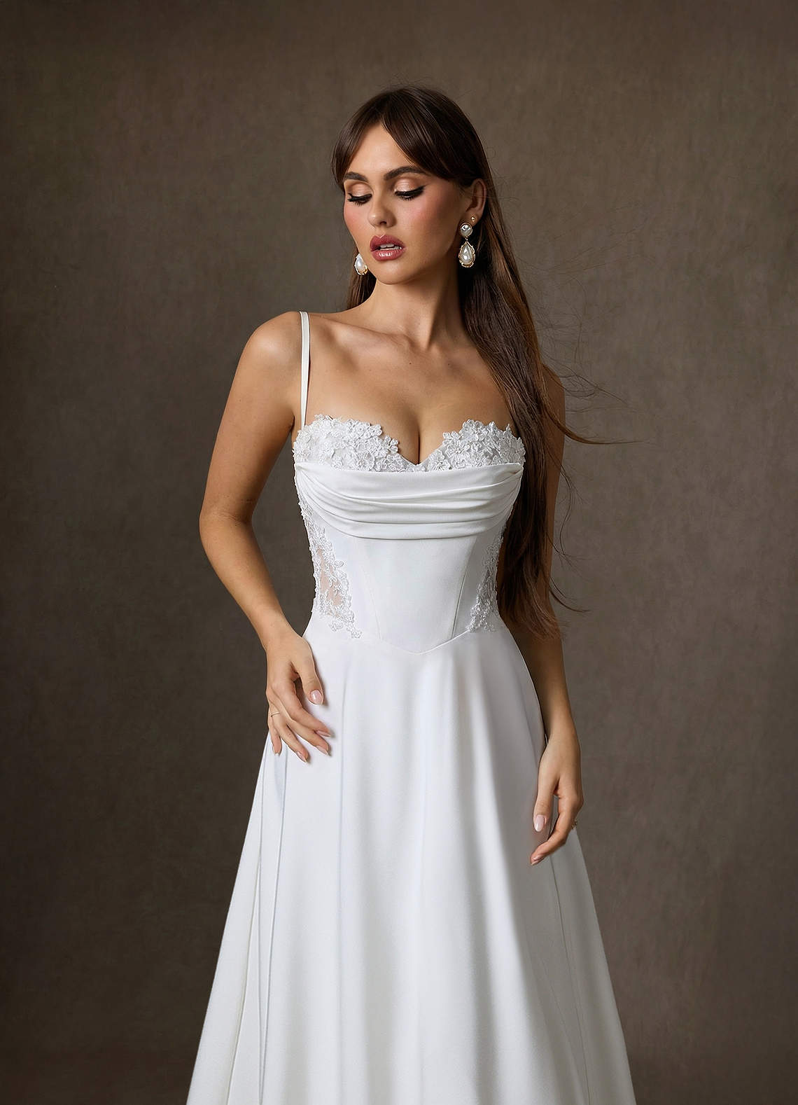 Azazie Ganelle Wedding Dresses Diamond White A-Line Sweetheart Neckline Crepe Back Satin Dress image5
