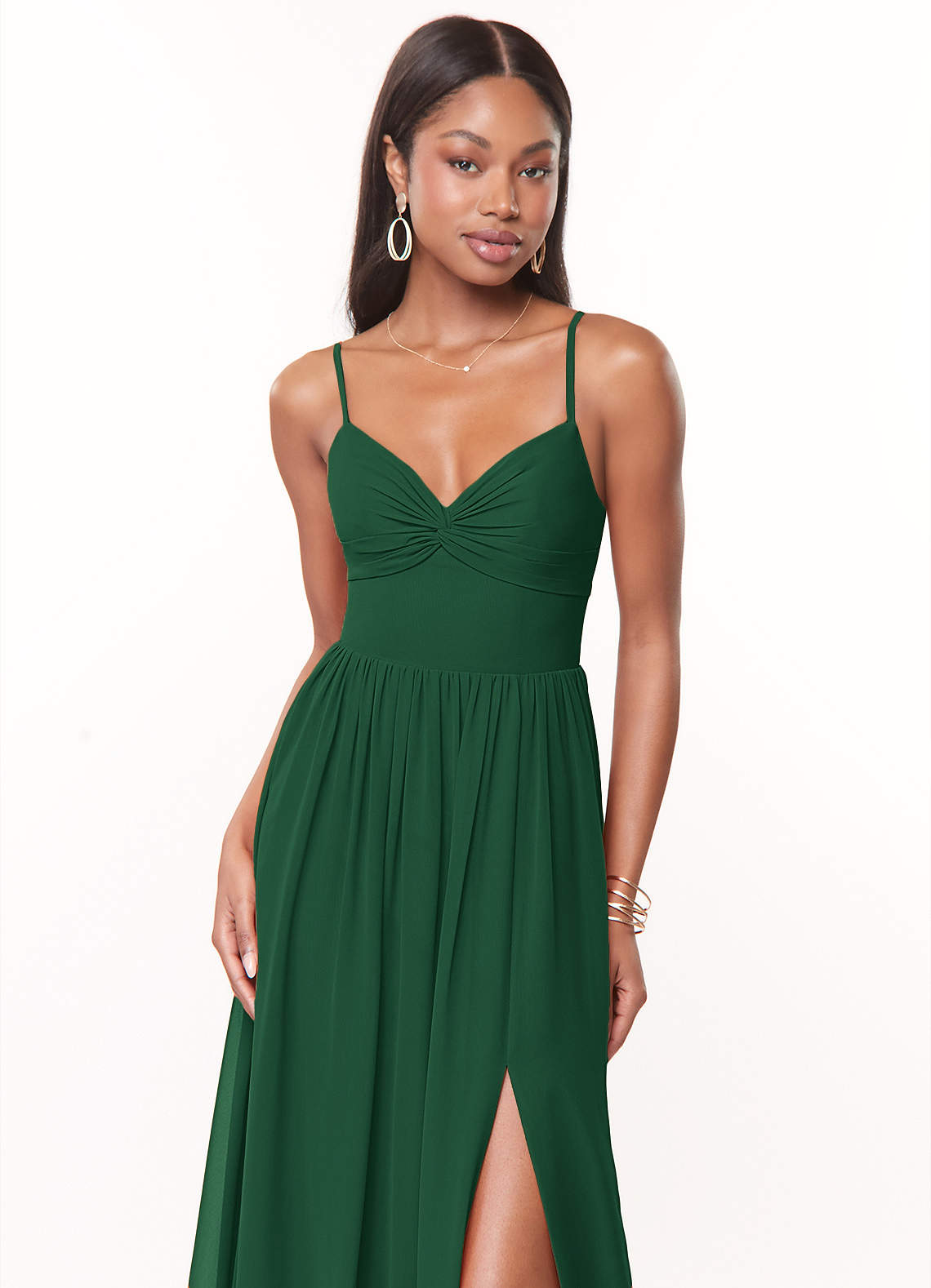 Azazie Zeya Bridesmaid Dresses Dark Green A-Line V-Neck Pleated Chiffon Dress image4