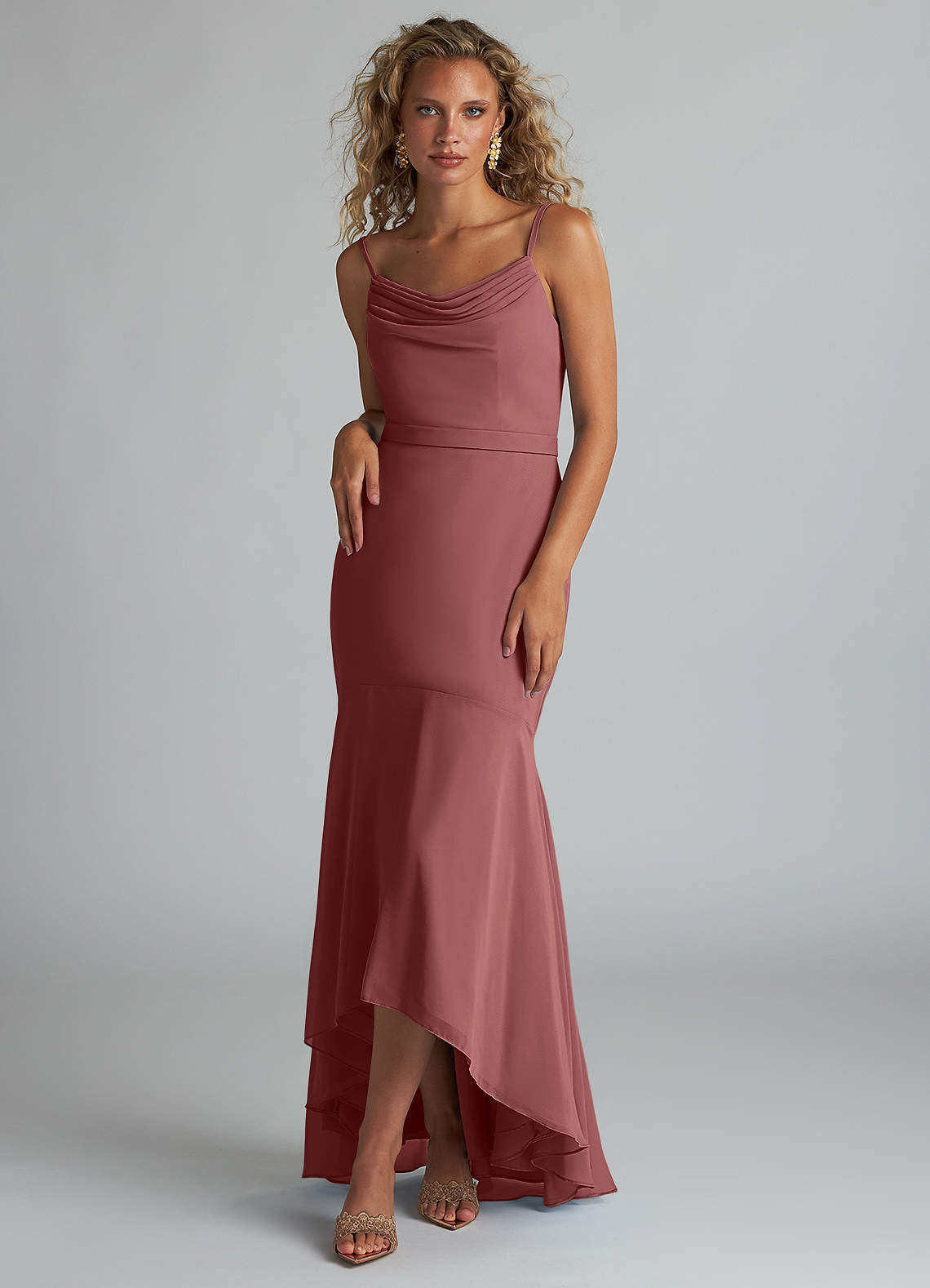 Azazie Summer Probar vestidos en casa Vestido de Amatista de Gasa de Corte Sirena con Cuello redondo image1