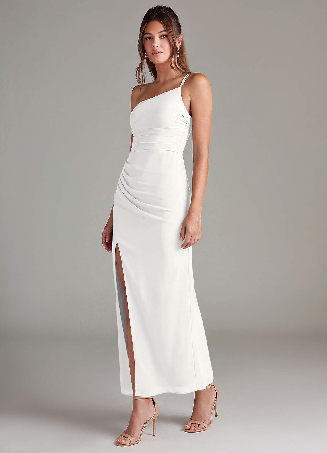 Azazie Eren Bridesmaid Dresses White Mermaid One Shoulder Chiffon Dress image4