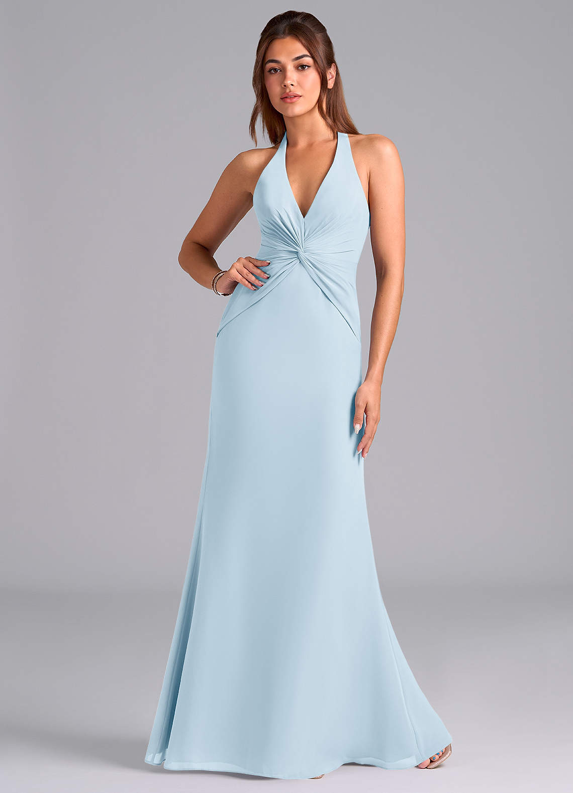 Azazie Valerie Bridesmaid Dresses Sky Blue Mermaid Pleated Chiffon Dress image1