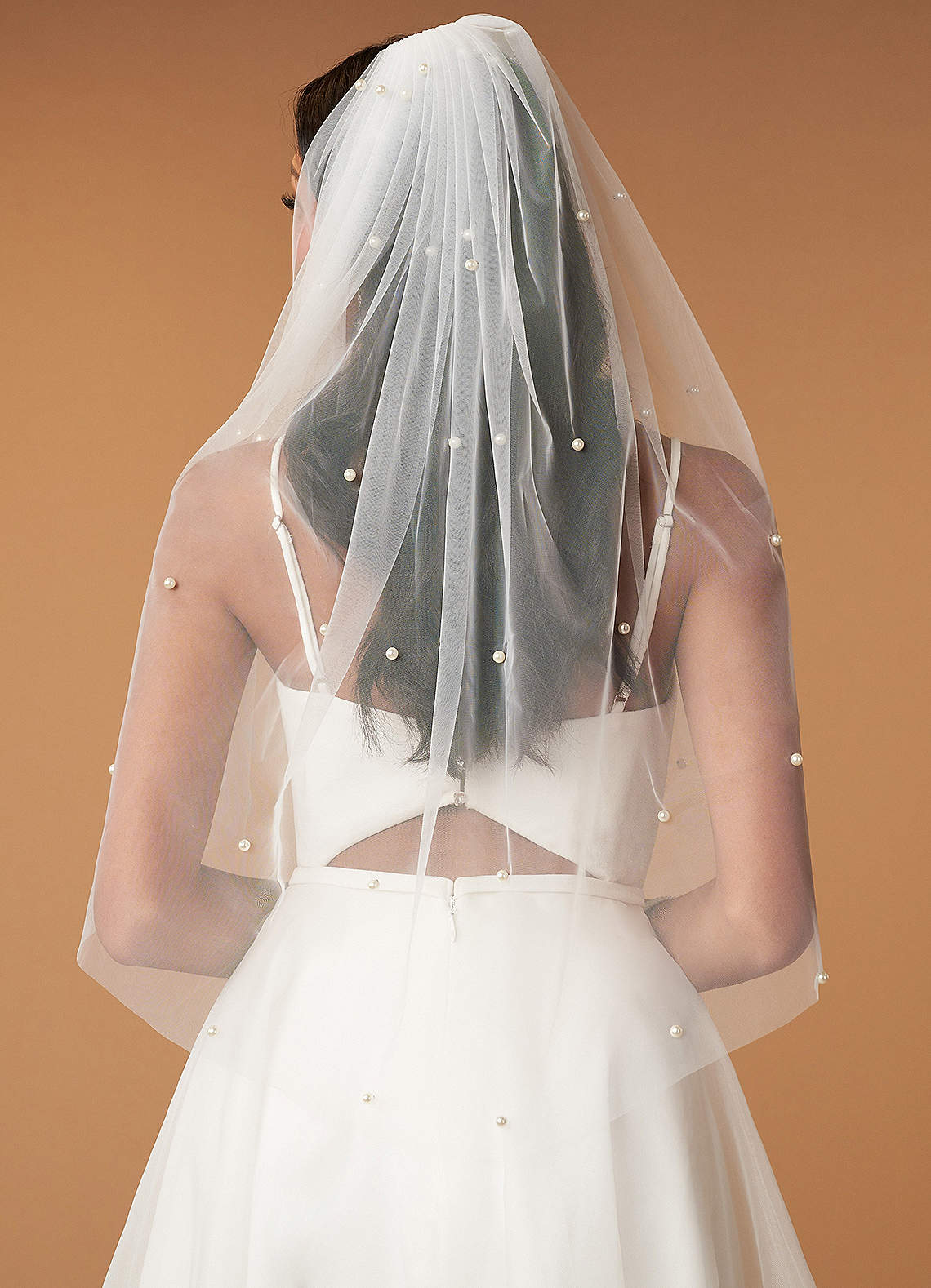 front Megara Pearl Waist Length Veil