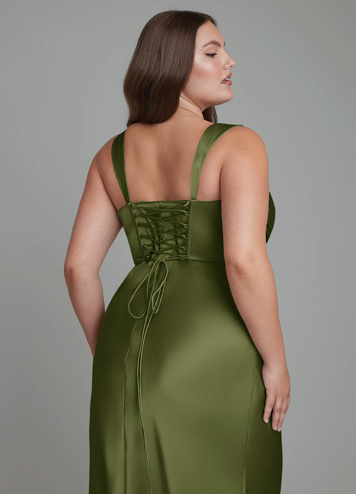 Azazie Agustina Bridesmaid Dresses Olive Mermaid Corset Stretch Satin Dress image12