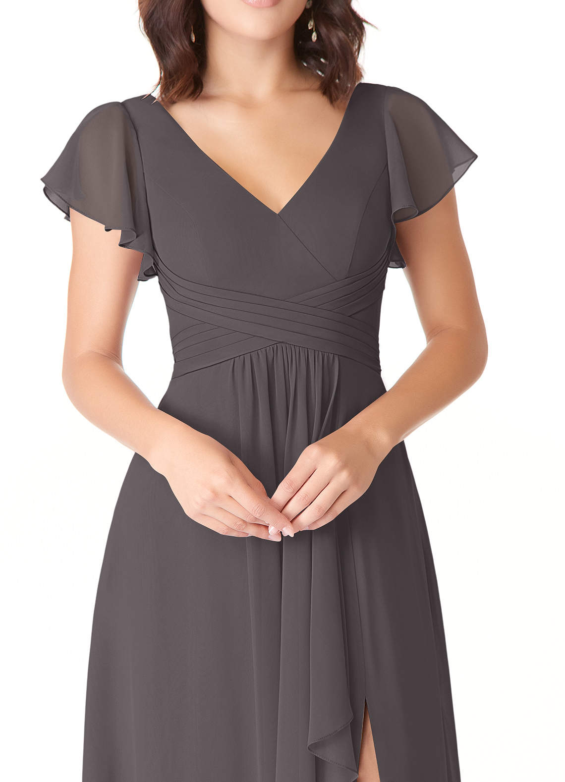 Azazie Omari Bridesmaid Dresses Steel Grey A-Line Chiffon Dress image4
