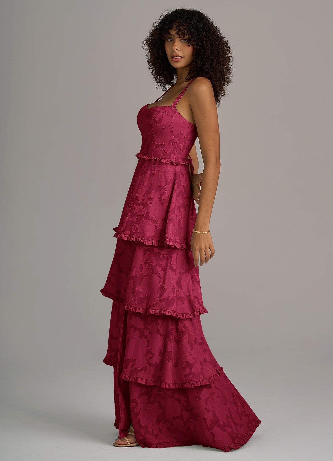 Azazie Romie Ready to Ship Burgundy Floral Burnout Bridesmaid