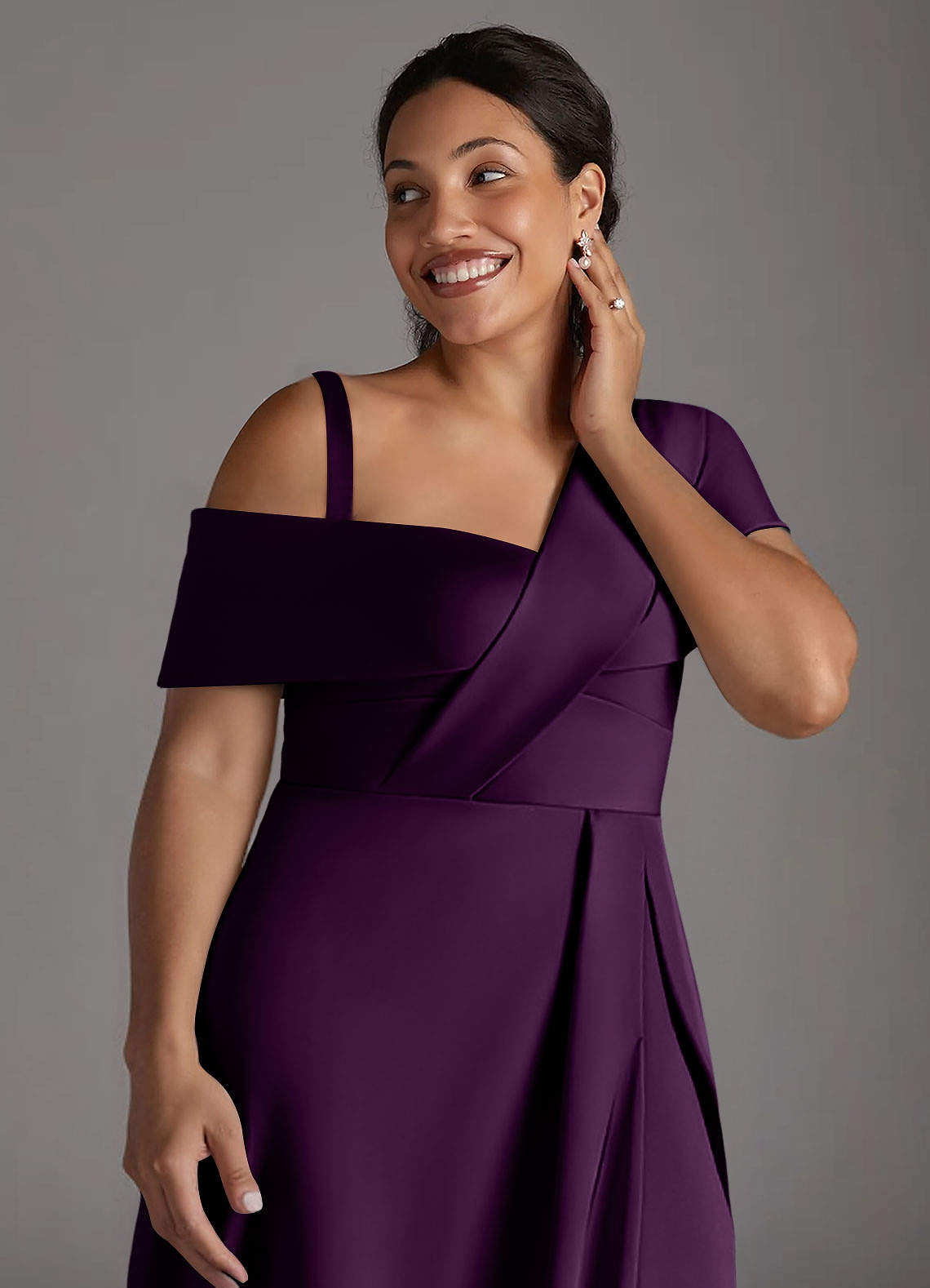 Azazie Milton Mother of the Bride Dresses Grape A-Line Pleated Stretch Satin Dress image13