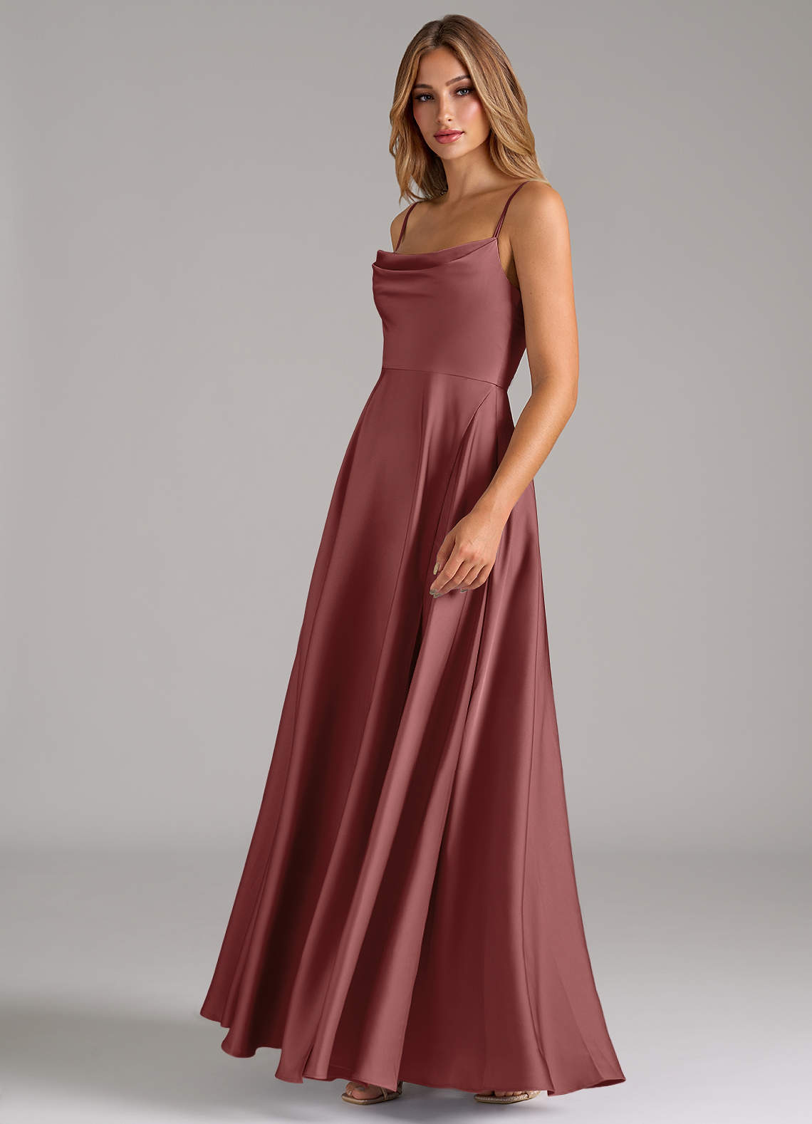 Azazie Elle Bridesmaid Dresses Amethyst A-Line Pleated Stretch Satin Dress image5